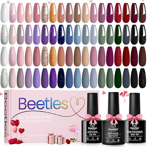 Miniatura 7 de Beetles - Kit de esmalte de uñas de gel de 36 colores con capa base de gel brillante y mate, 2023 colores populares, juego de esmalte de gel rosa,