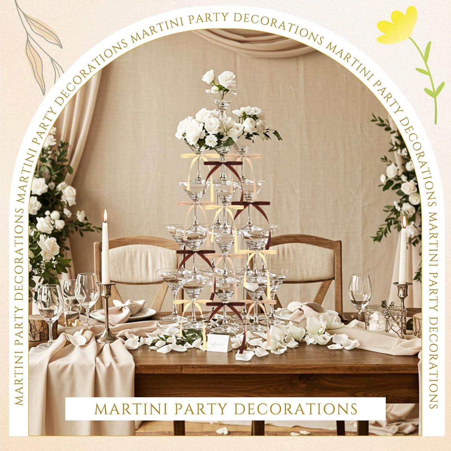 Maxdot 30 Sets A Tini Bit Older Birthday Party Supplies 5 oz Espresso Martini Glasses Plastic Mini Champagne Tower with Bows for Espresso Martini Bachelorette Decoration Tiny Bar(Coffee, Khaki, Beige) - Image 7