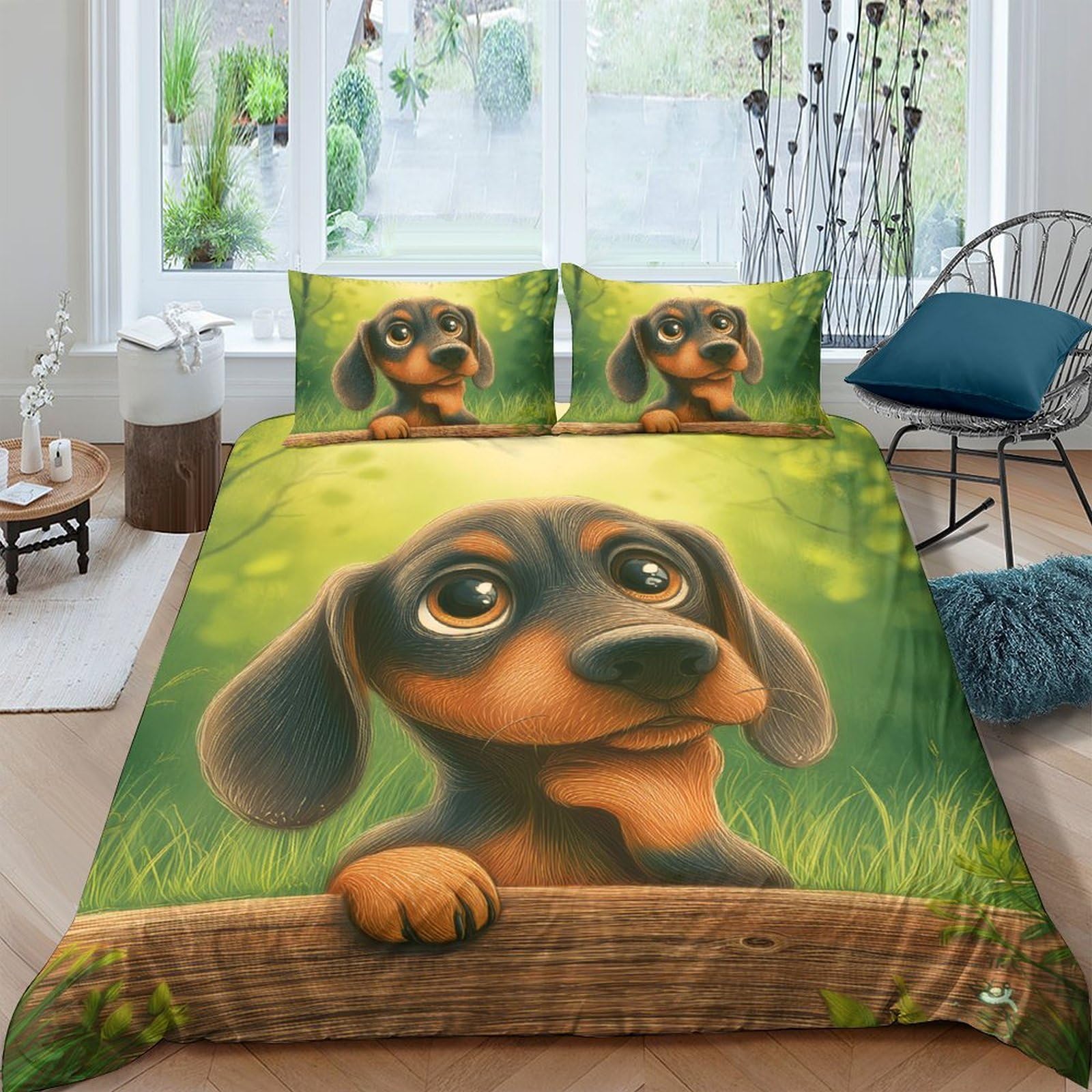 Ctjqhvkz Style-8 3D Printed Cartoon Dachshund Fitted Sheet Microfiber Soft Breathable Dog Portrait Bed Cover For Bedroom Dorm Decor Single（135X200cm）