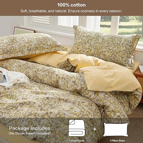 Miniatura 143 de SAPHREAS Juego de funda de edredón de hojas botánicas, tamaño King, 3 piezas, hojas amarillas, juego de funda de edredón 100% algodón suave, 1 funda