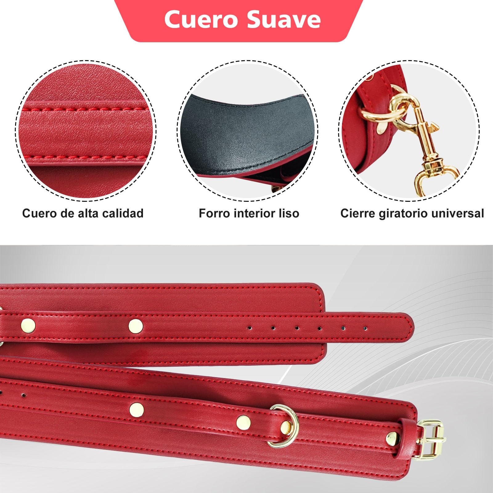 Kit de Bondage BDSM Juguetes Sexuales para Pareja Adultos, Esposas de Cuero Ajustables para Manos y Tobillos con Collar y Correa, Accesorios Eróticos para Adultos y Principiantes