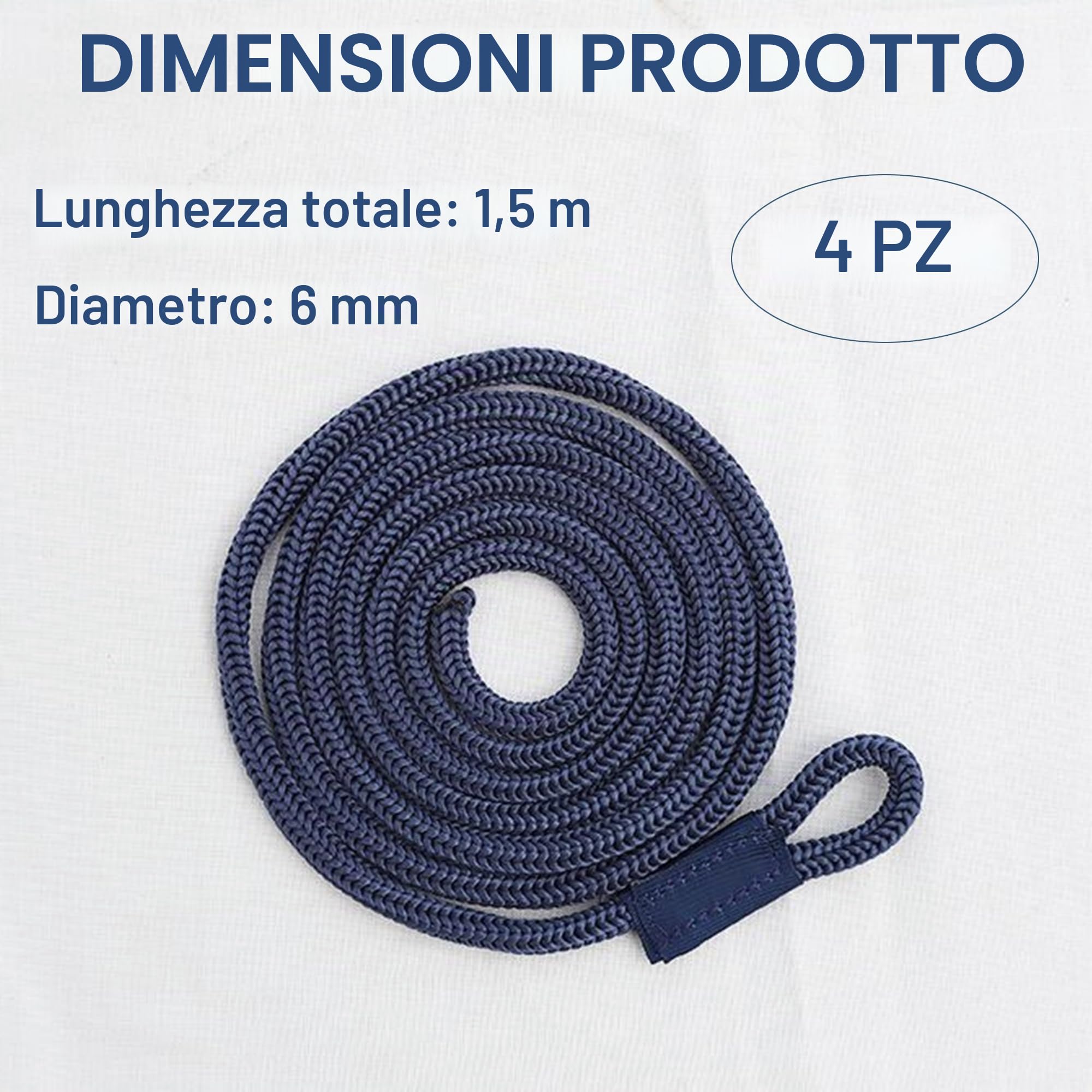 Parafanghi da 4 Pezzi, Linee Parabordi per Barche, Protezioni per Banchine Marine, Linee di Paraurti in Corda, Diametro 1.5m Lunghezza 6mm, per Barche Accessori, Pontone, Barche a Vela, Blu