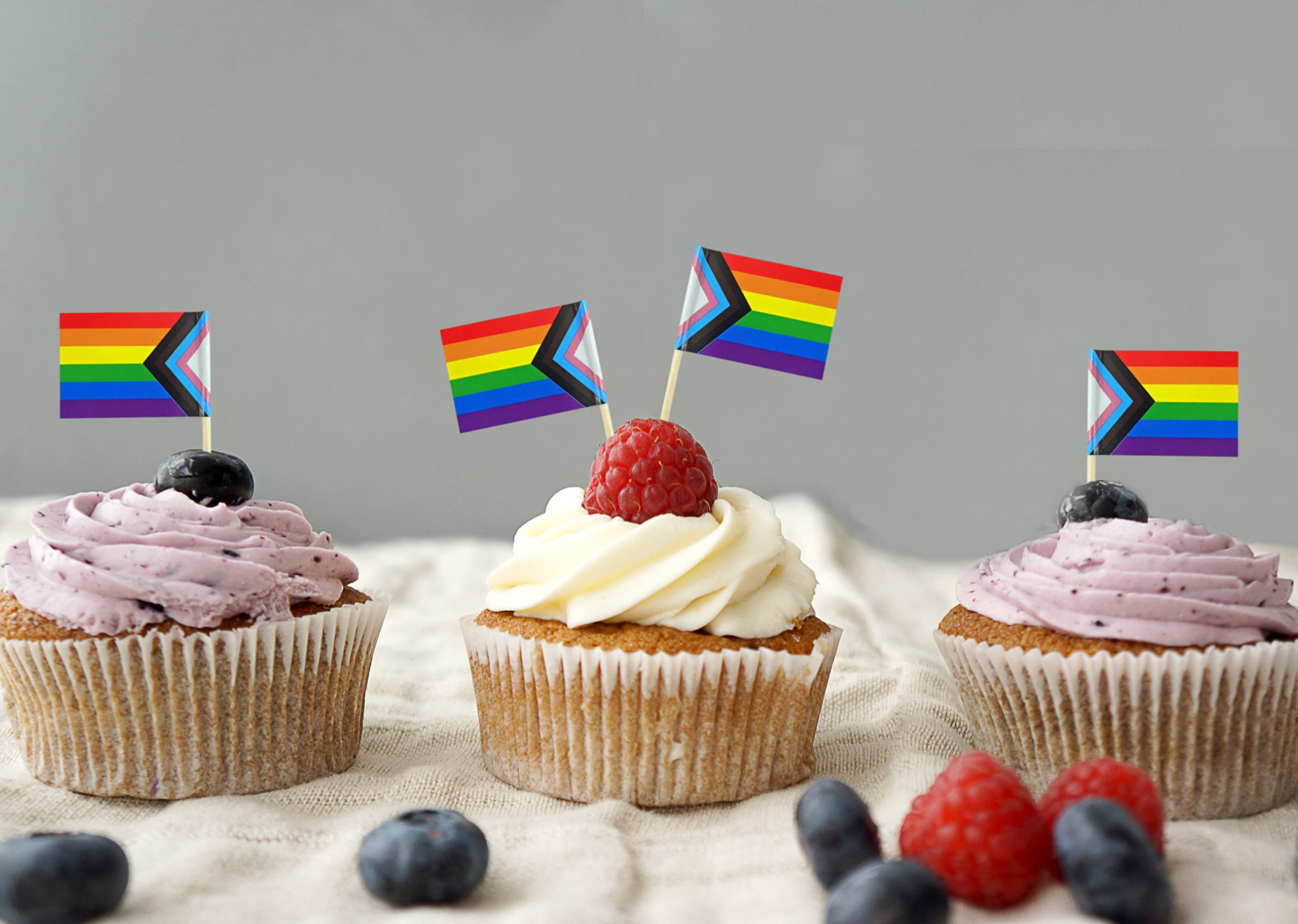 QQSD - 100 x Zahnstocher mit Regenbogen-Flagge (Progress Rainbow)