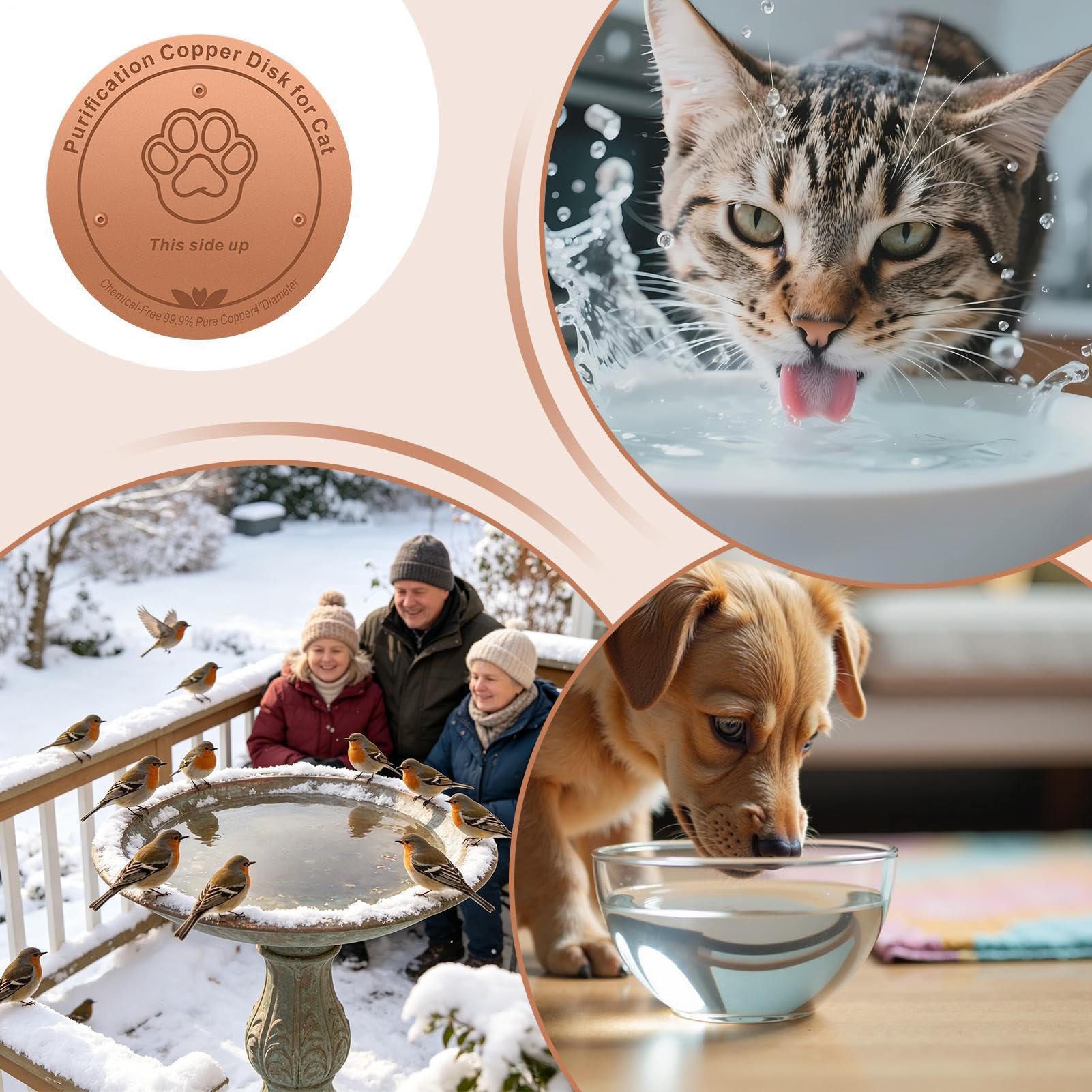 Lámina De Cobre Purificante para Bebederos De Mascotas, Limpiador De Iones De Cobre con Huella De Pata, Mantiene Agua pulita para Gatos Y Perros