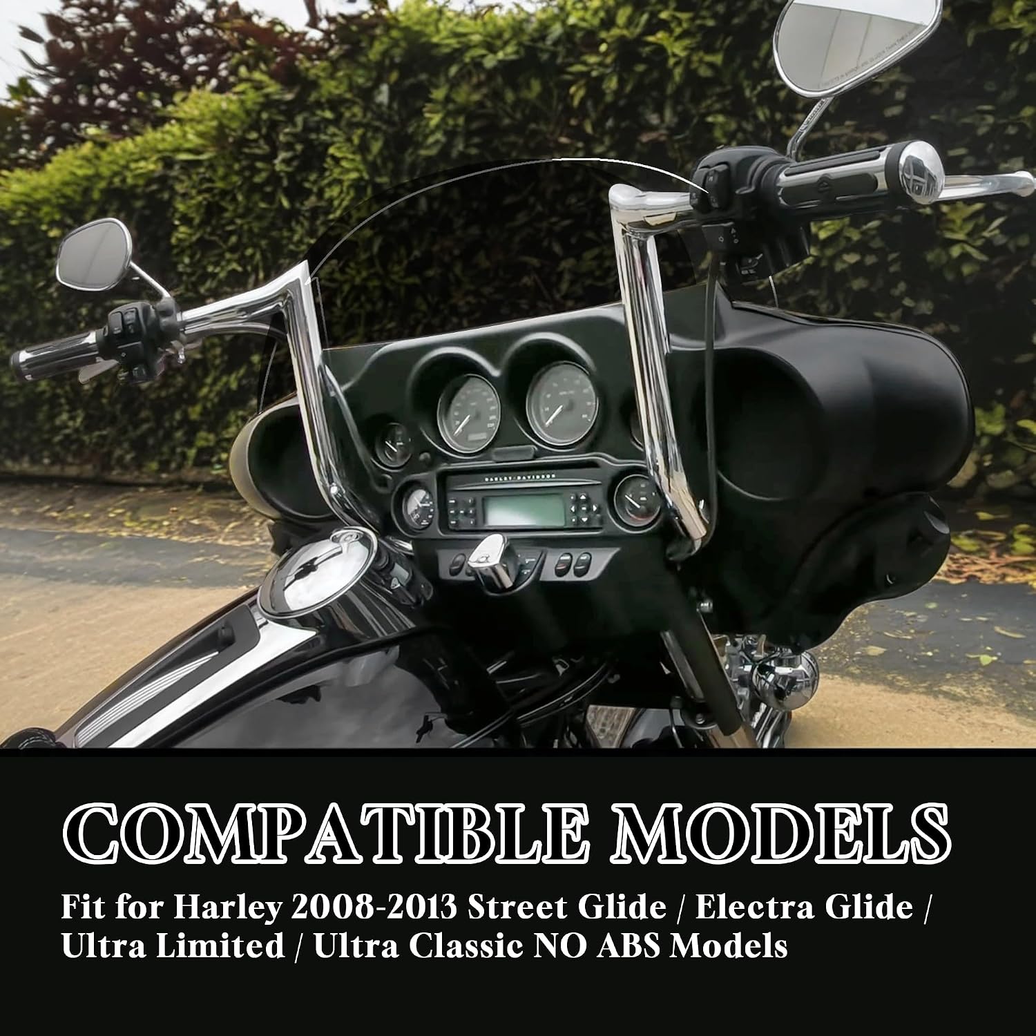 14" Rise Pre-wired Ape Hangers Street Glide Handlebars with Clutch Cable Brake Line 1.25" Fat Meathook Miter Cut for Harley 2008-2013 Street Glide/Electra Glide/Ultra Limited NO ABS, Chrome