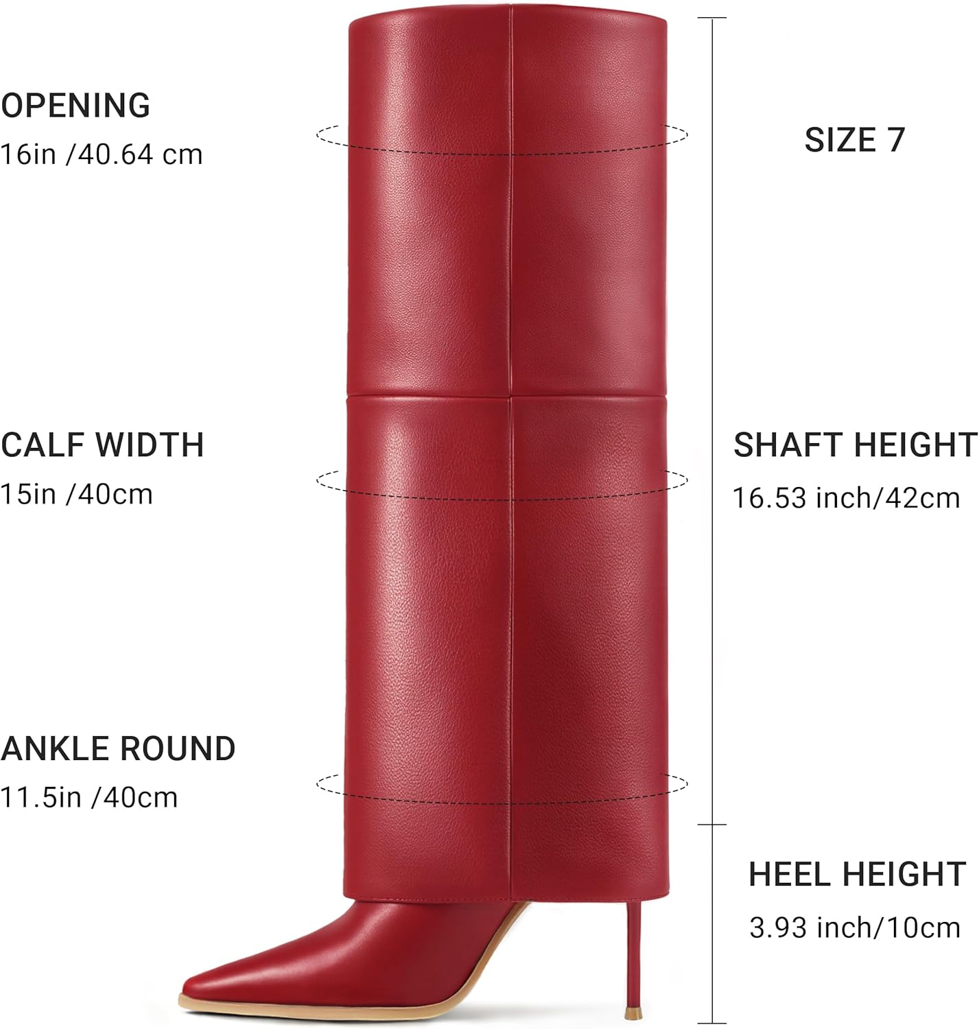 KaroNairy Women’s Knee High Boots, Fold Over Tall High Heel Boots Stiletto Pointed Toe Fashion Dress Boots for Fall Winter