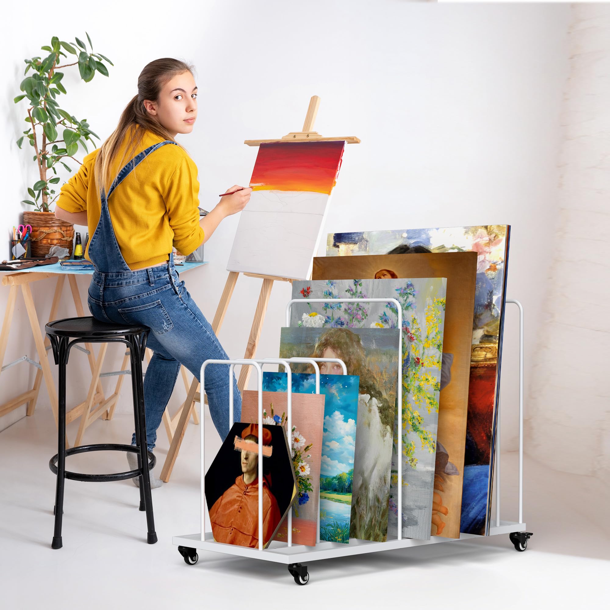 lukar Kunst-Aufbewahrungsregal, verstellbarer Kunst-Leinwand-Organizer mit Rädern
