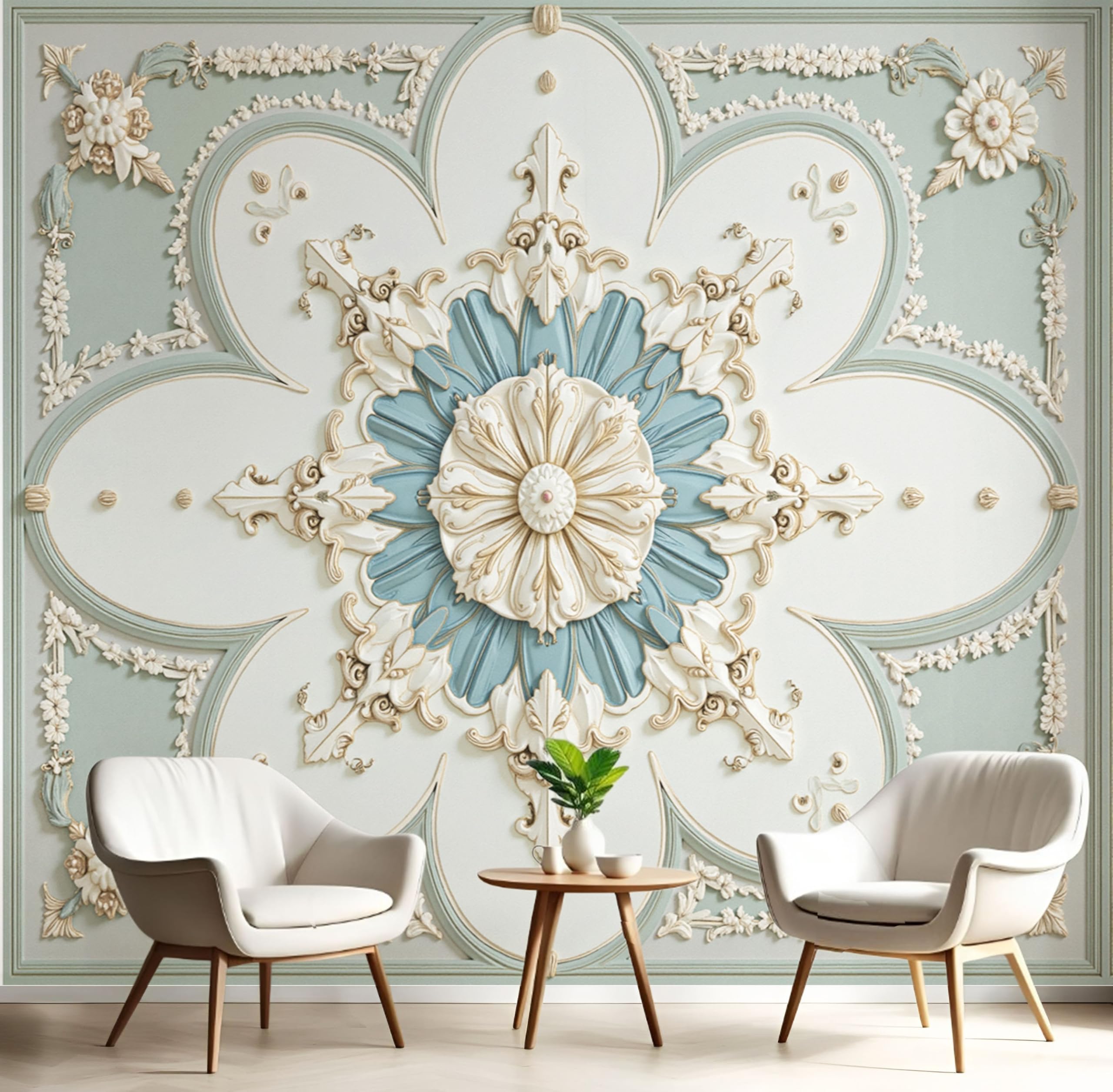 Papier peint panoramique mandala 3D en relief lavable et personnalisé
