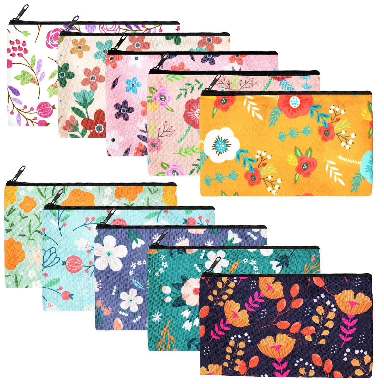 Reginary 20 Pcs Cosmetic Bags for Women Bulk Canvas Flower Makeup Bags with Zipper Floral Spring Multicolor Summer Travel Pouch Small Toiletry Organizer for Mother's Day Graduation Friend Gifts