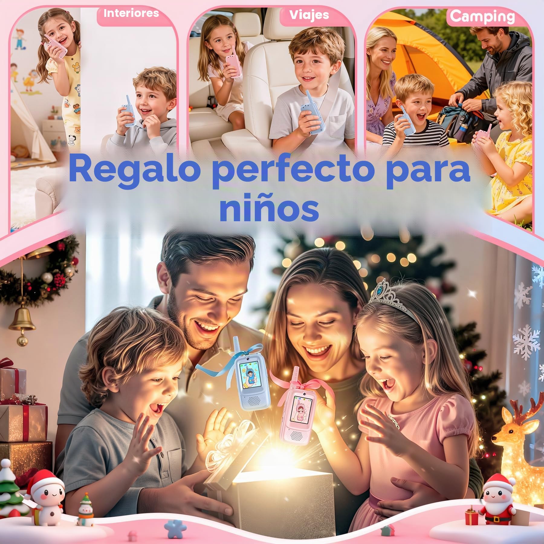 Pourbibi Walkie Talkie Niños Recargable,Walkie-Talkies con Pantalla, Alcance de 400 Metros y 4 Efectos de Voz, Juguete para Niños de 3 a 12 Años, Ideal para Exteriores y Acampadas, Alto Rendimiento.