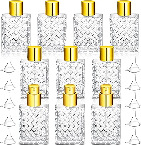 Miniatura 8 de Zhehao 10 botellas de perfume de vidrio de 3.4 fl oz de 3.4 onzas, botella de atomizador de niebla fina recargable con 10 embudos de llenado