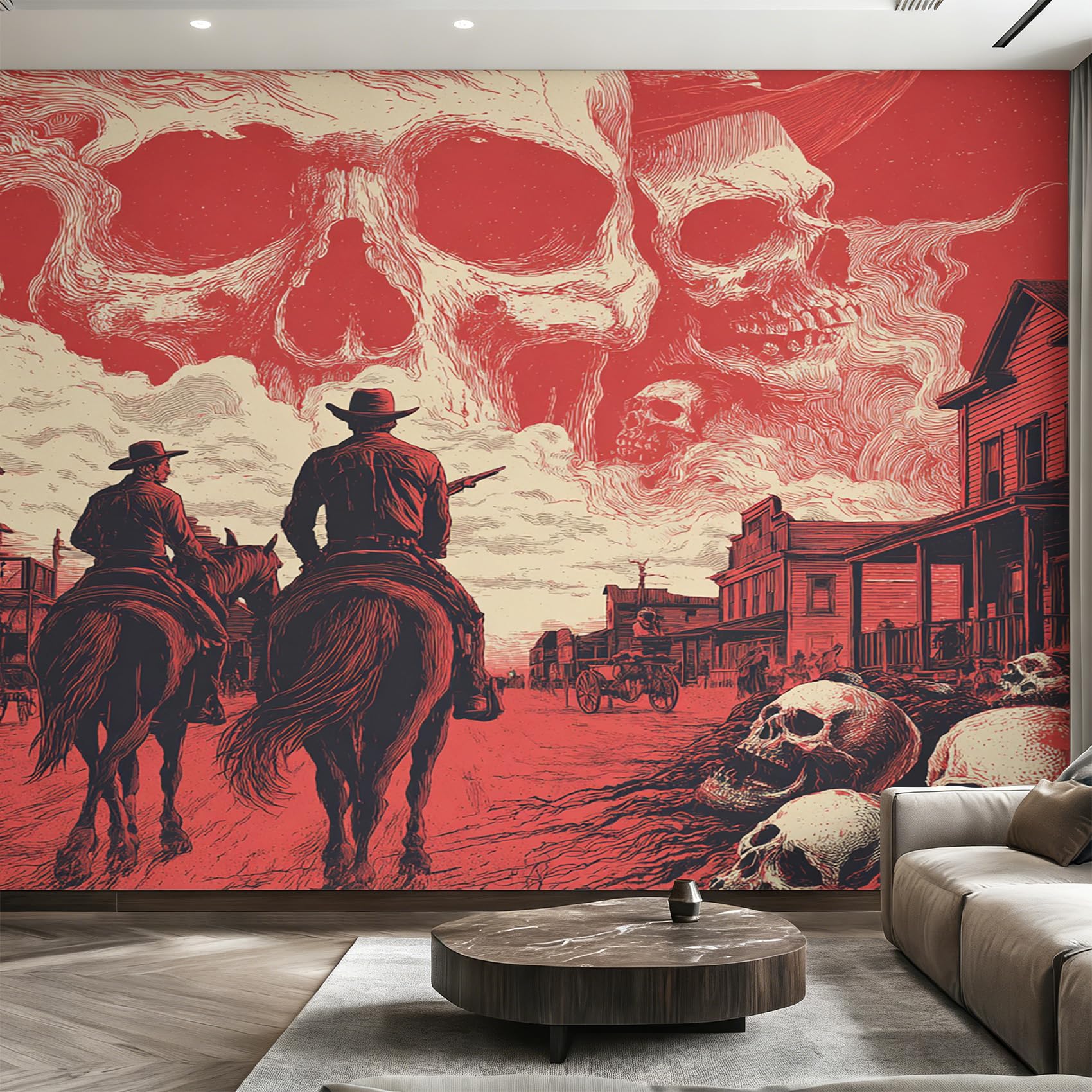 Papier Peint Panoramique Cowboy Ouest - Rénovation Murale Crâne Gothique Salon Chambre 366x254