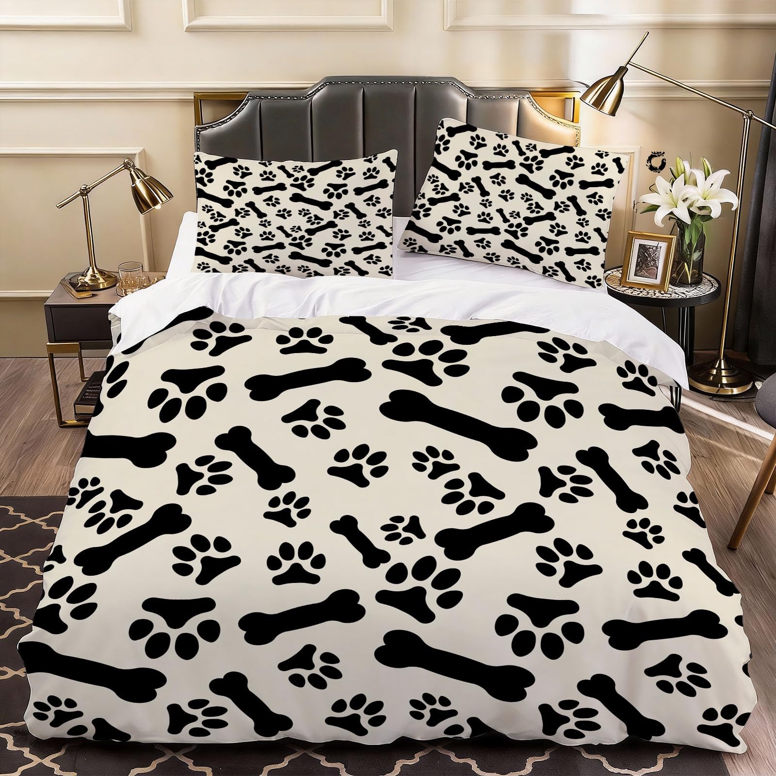 3D Nice Dog Paw Duvet Cover Simple Bedding Double Bed Set, Soft Microfiber Comforter Cover Printed with Zipper Closure Quilt Coverr 200x200 cm and 2 Pillowcases