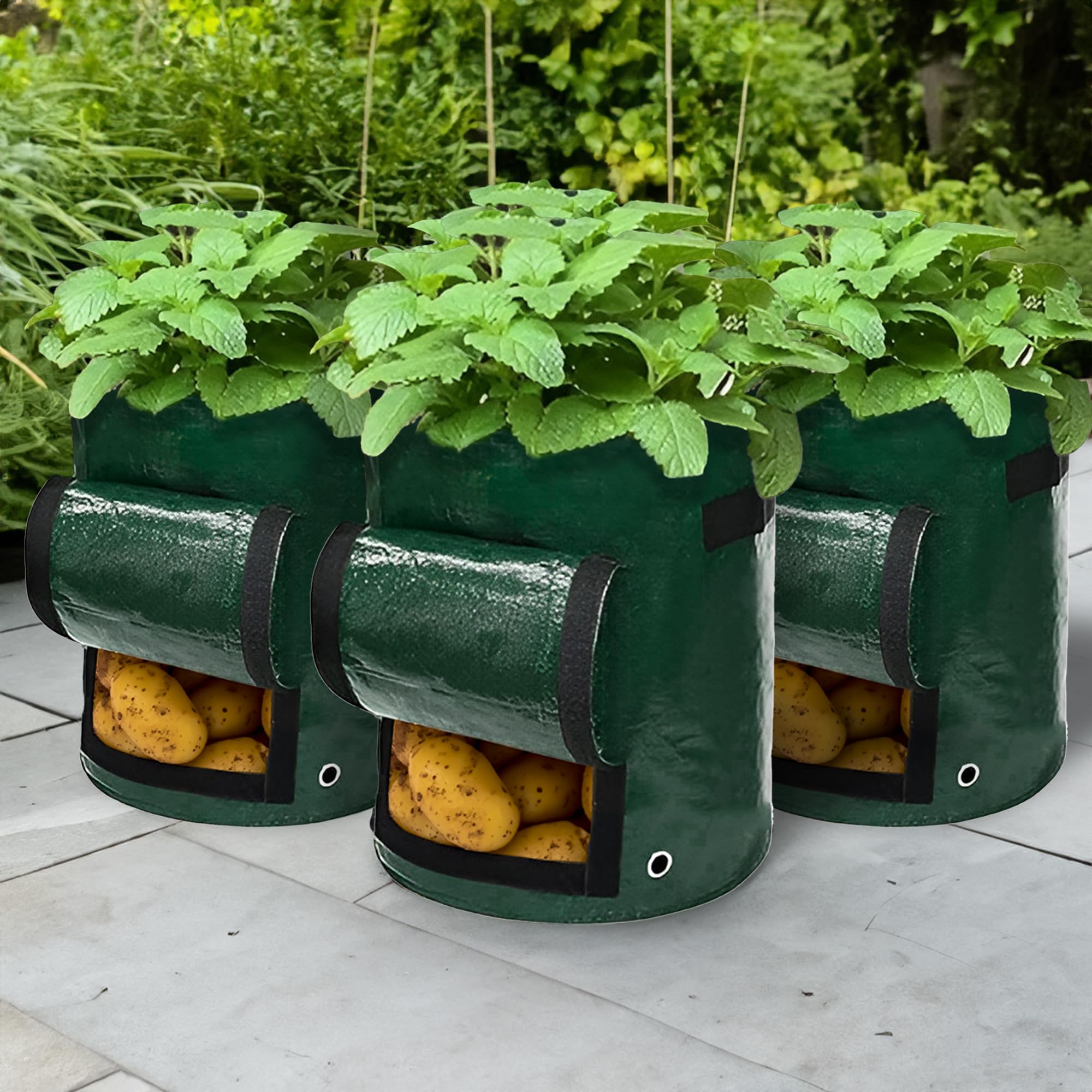 4 Planter Grow Bags 7 Gallons, 28L Capacity, With Drainage Holes, Carry Handles, Hook n Loop Open Compartment, Heavy Duty - Image 4