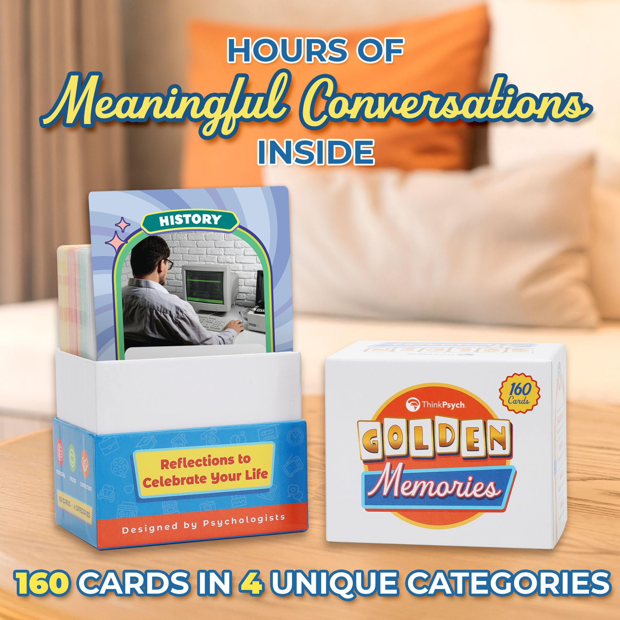 Golden Memories - 160 iniciadores de conversación para Adultos - Juego de Tarjetas de Memoria para Personas Mayores - Terapia de reinescencia - Herramienta de Apoyo para la Demencia y el Alzheimer | 160 Temas | Terapia de Reminiscencia | Actividades de de