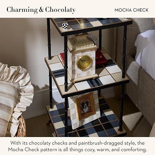 Miniatura 3 de MACKENZIE-CHILDS Reloj de escritorio, reloj analógico retro para decoración de habitaciones, marrón y blanco moca a cuadros