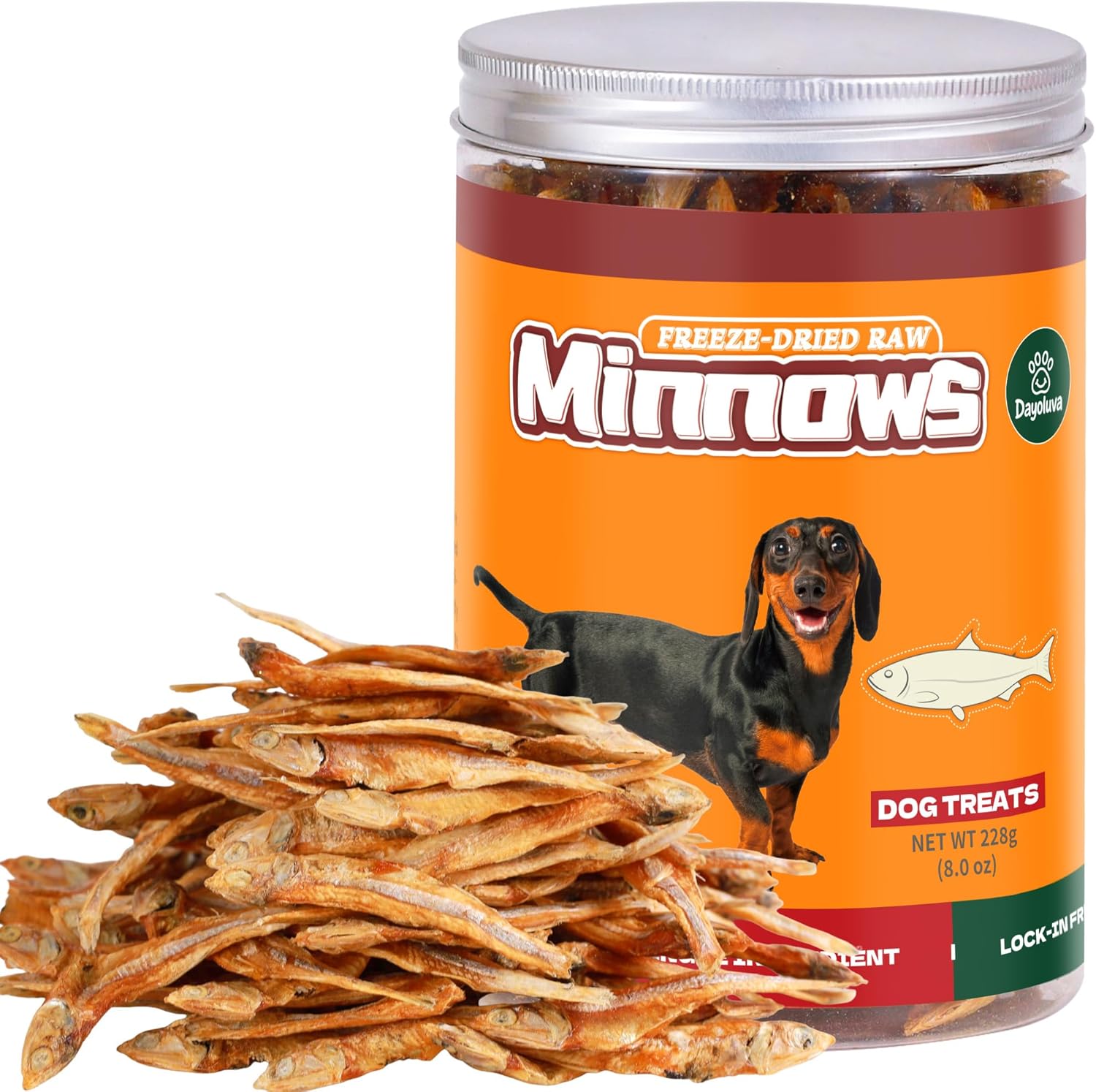 Freeze-Dried Minnows Dog Treats, Wild-Caught Human Grade, Single Ingredient High Protein Training Rewards & Meal Topper for Dogs Cats (8 oz)