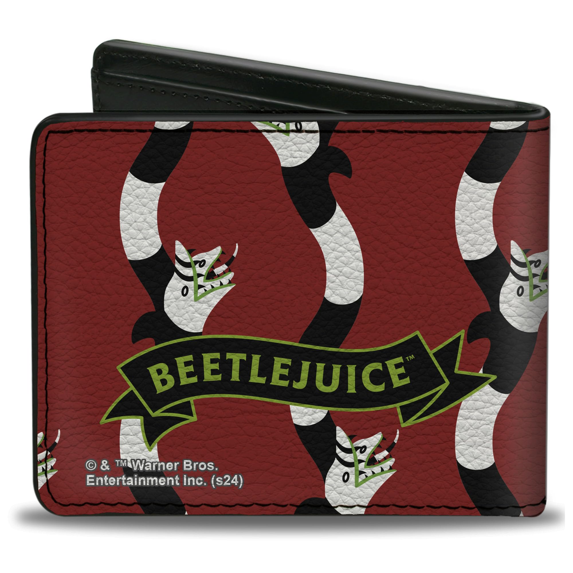 Beetlejuice Wallet, Bifold, Beetlejuice Banner Sandworm Stripe Bed Black White, Vegan Leather
