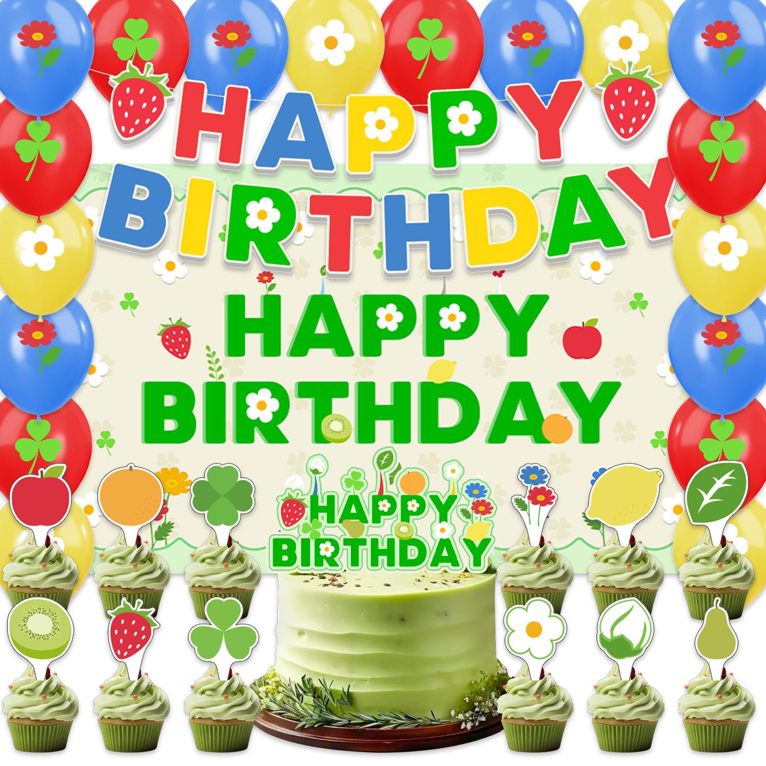 42Pack Pikmin Party decoration pack include Banner,Cake Toppers,Balloons，Blackdrop for pikmin Birthdday Party Decoration