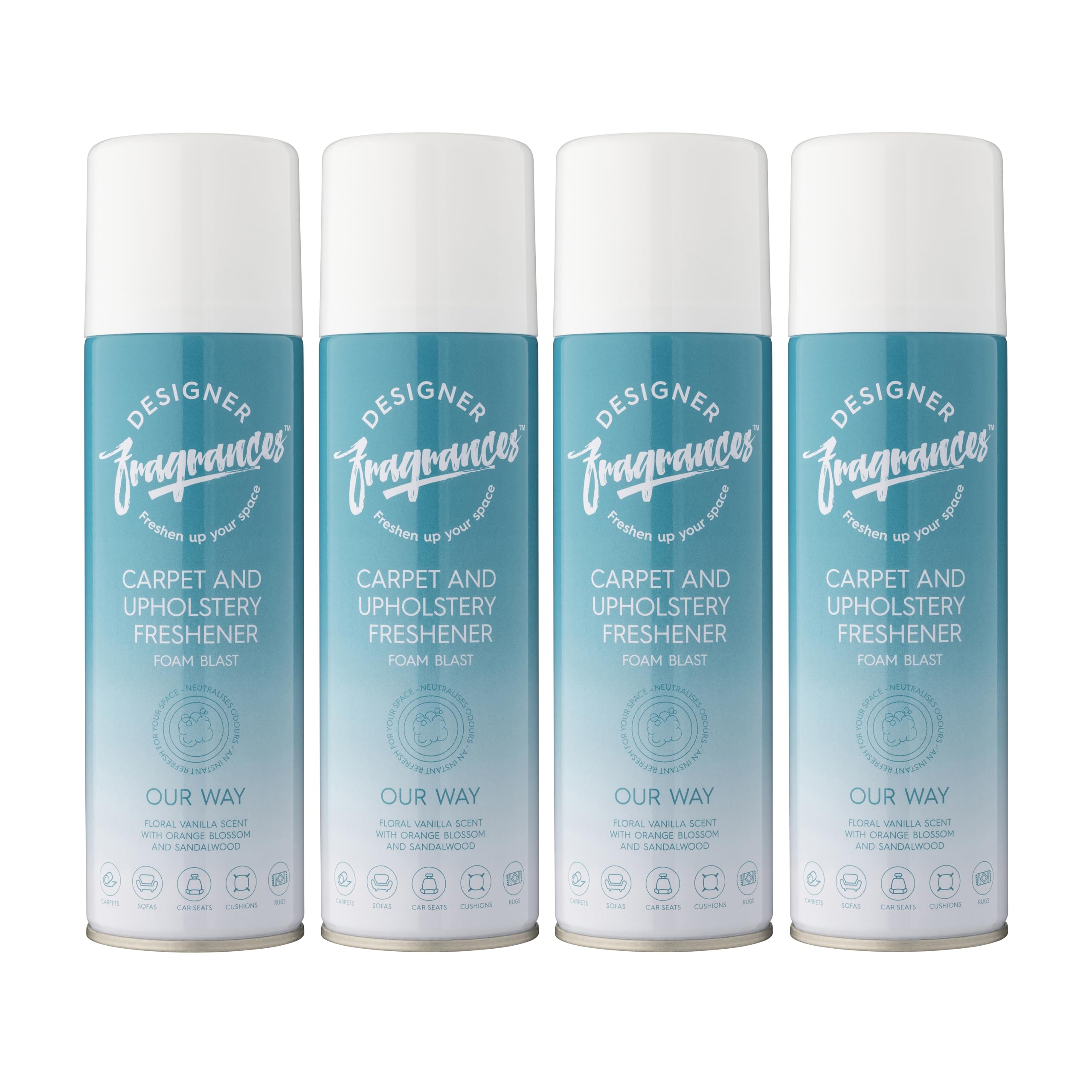 4 Pack Our Way Carpet & Upholstery Freshener Foam Blasts - For Carpets, Sofas, Cushions, Car Seats – Lasting Smell, Spray on Foam – Deodorise & Neutralise Odours – 300ml