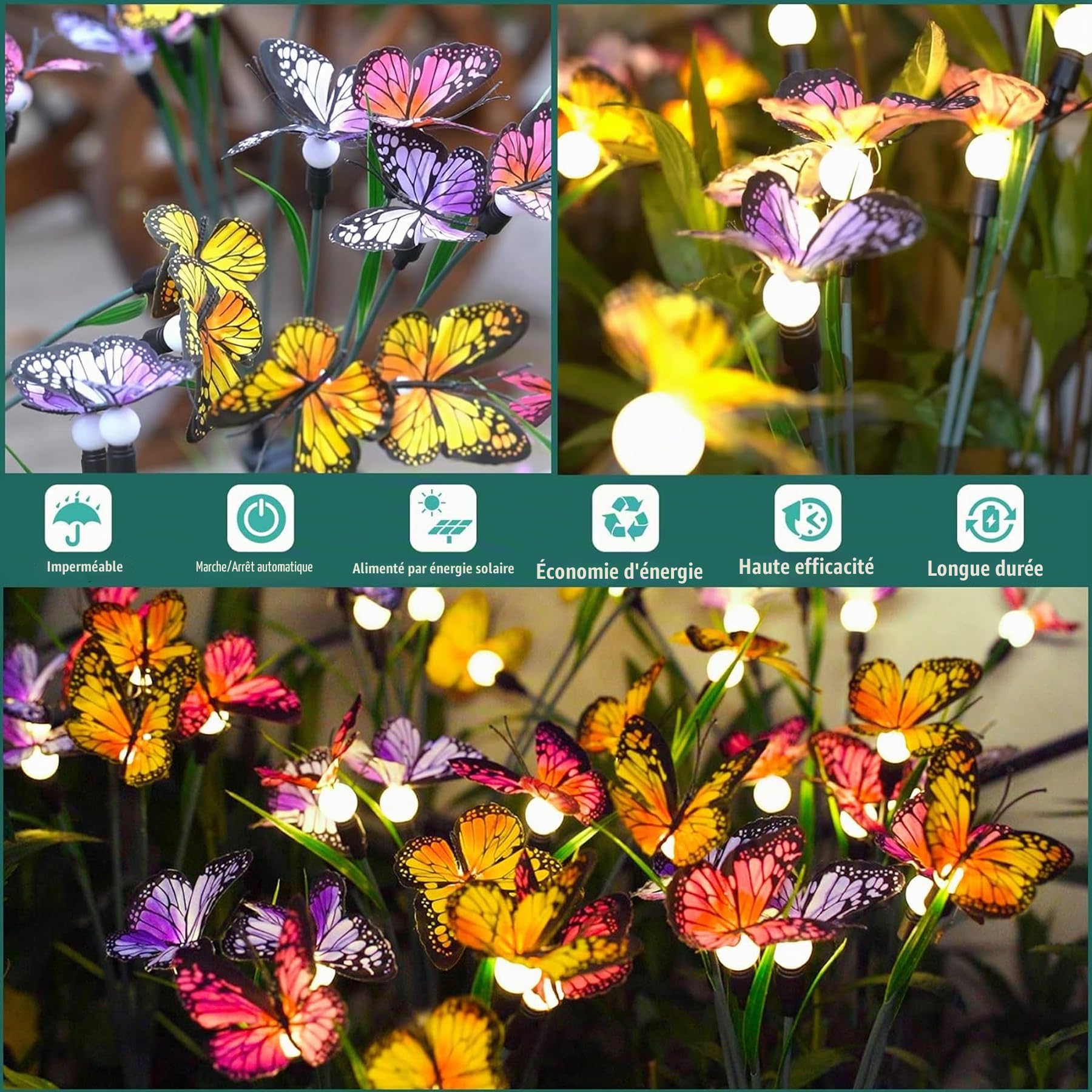 VEEKAY Lumière Solaire Jardin,4 Pièces 24LED Papillon Lampe Solaire Extérieure,IP65 Étanche,Lumières Solaires Lucioles,pour Jardin, Passage, Anniversaire, Décoration de Fête,Solar Firefly Light