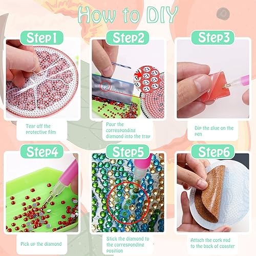 Miniatura 4 de HAUTOCO Juego de 8 posavasos de pintura de diamante con soporte, posavasos de arte de diamante, arte de diamantes y manualidades para adultos