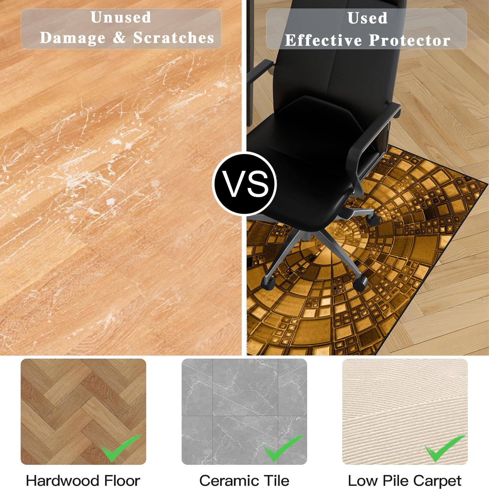 180 x 250 cm Tapis de Protection de Sol pour sous- Tapis Chaise de Bureau - Tapis Chaise Gaming Antidérapant - Protège Sol sous Chaise pour stratifié Parquet Carrelage - Tapis pour Fauteuil