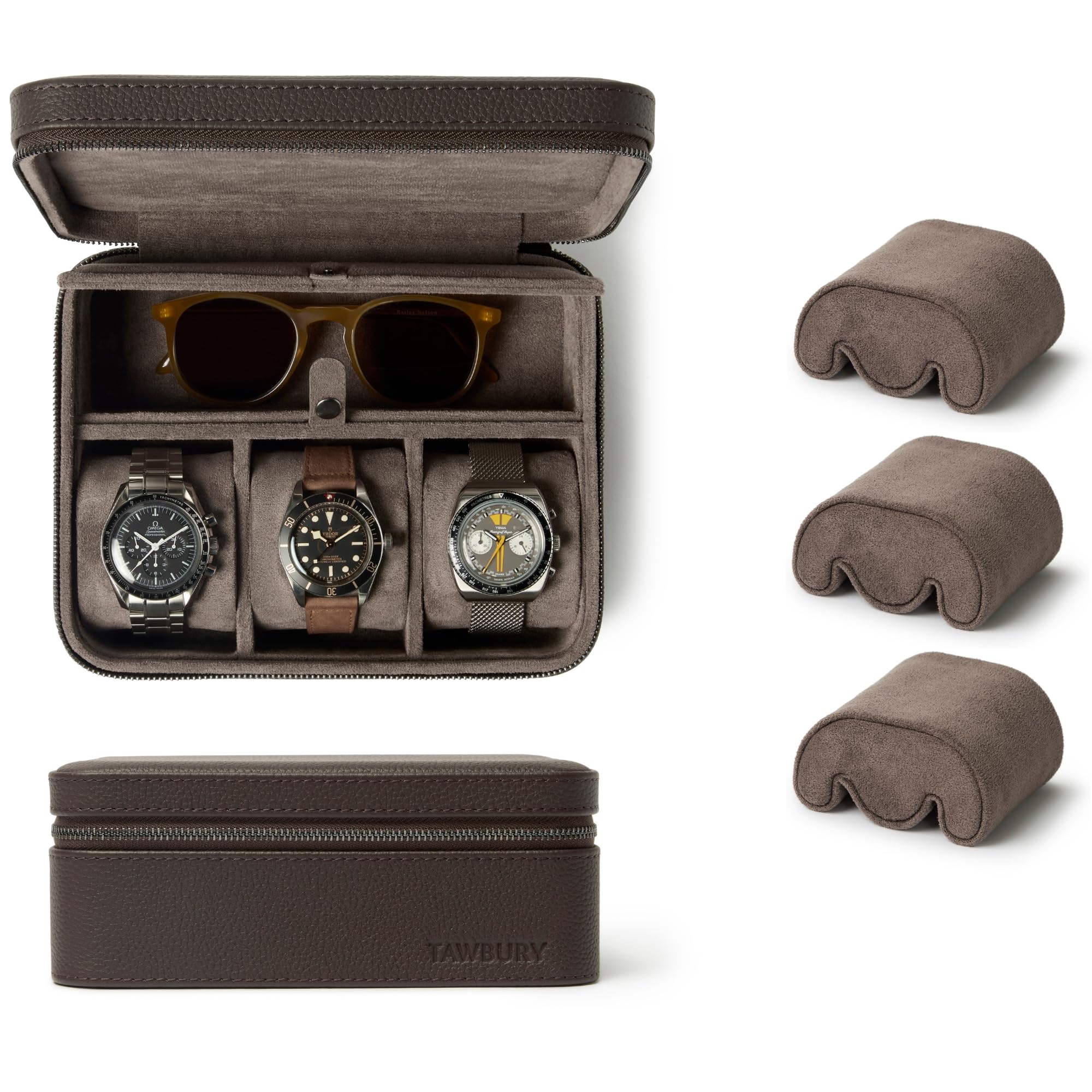 Amazon.com: TAWBURY Fraser 3 Watch Case with Storage (Brown) with