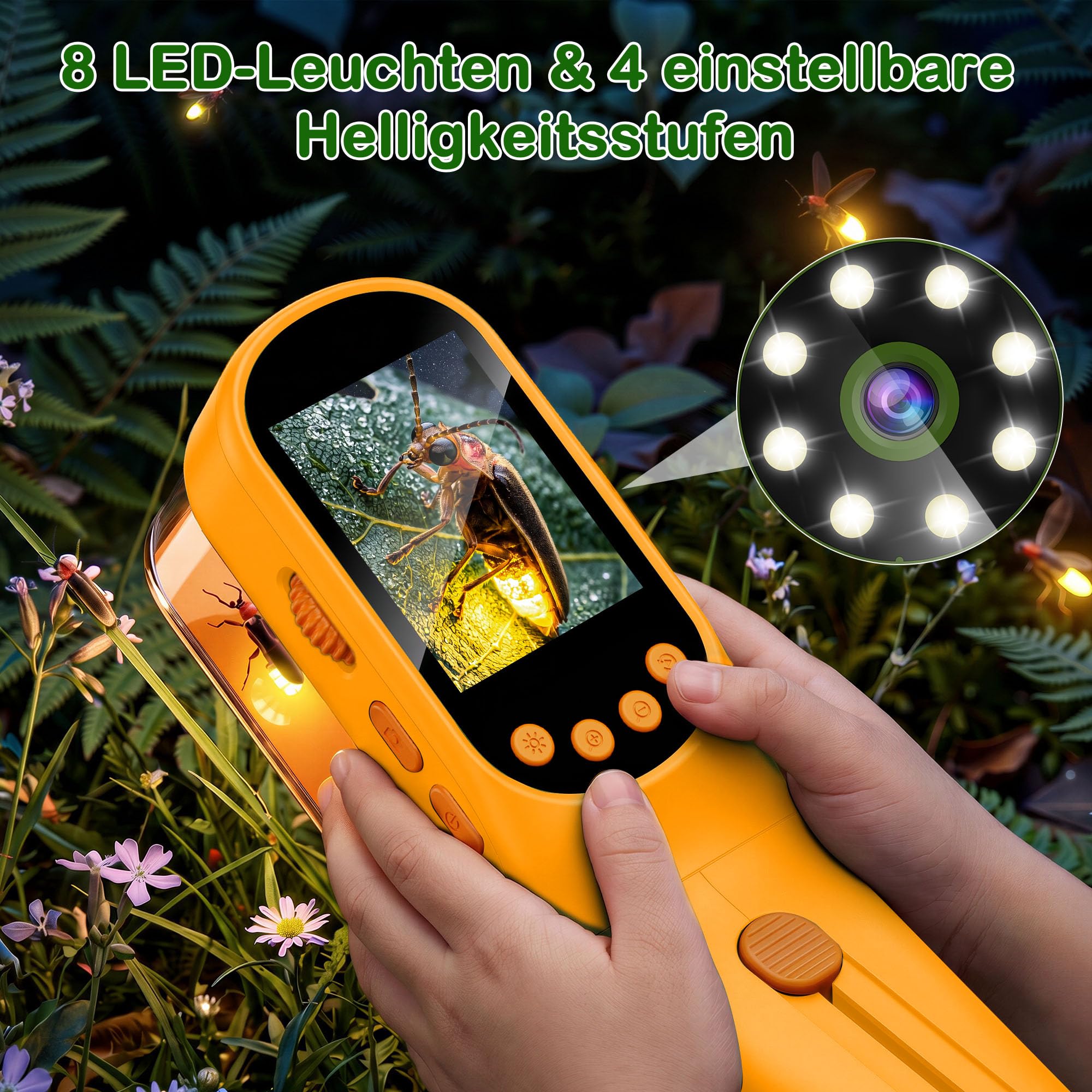 CIMELR Insektenfänger 2,4-Zoll HD-Mikroskop Naturspielzeug für Kinder | Insektenfänger mit 1000mAh Akku, 8 LEDs, 1080P Kamera, PC-Übertragung, STEM-Set für Kinder 3-12