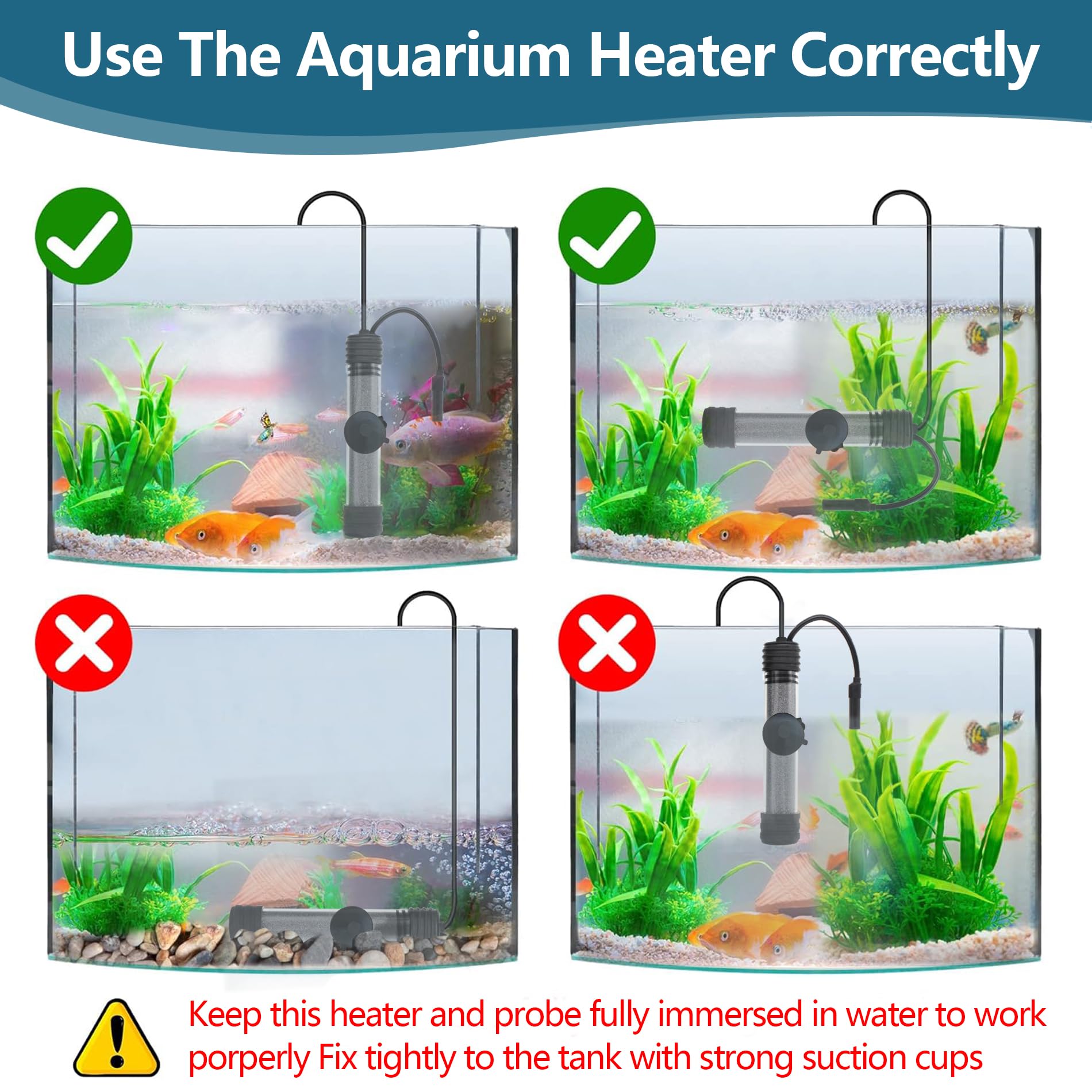 Petit chauffage d'aquarium submersible de 150 W avec sonde de température intelligente et contrôleur de température à double affichage LED pour 78 à 125 litres, convient pour l'eau salée et l'eau