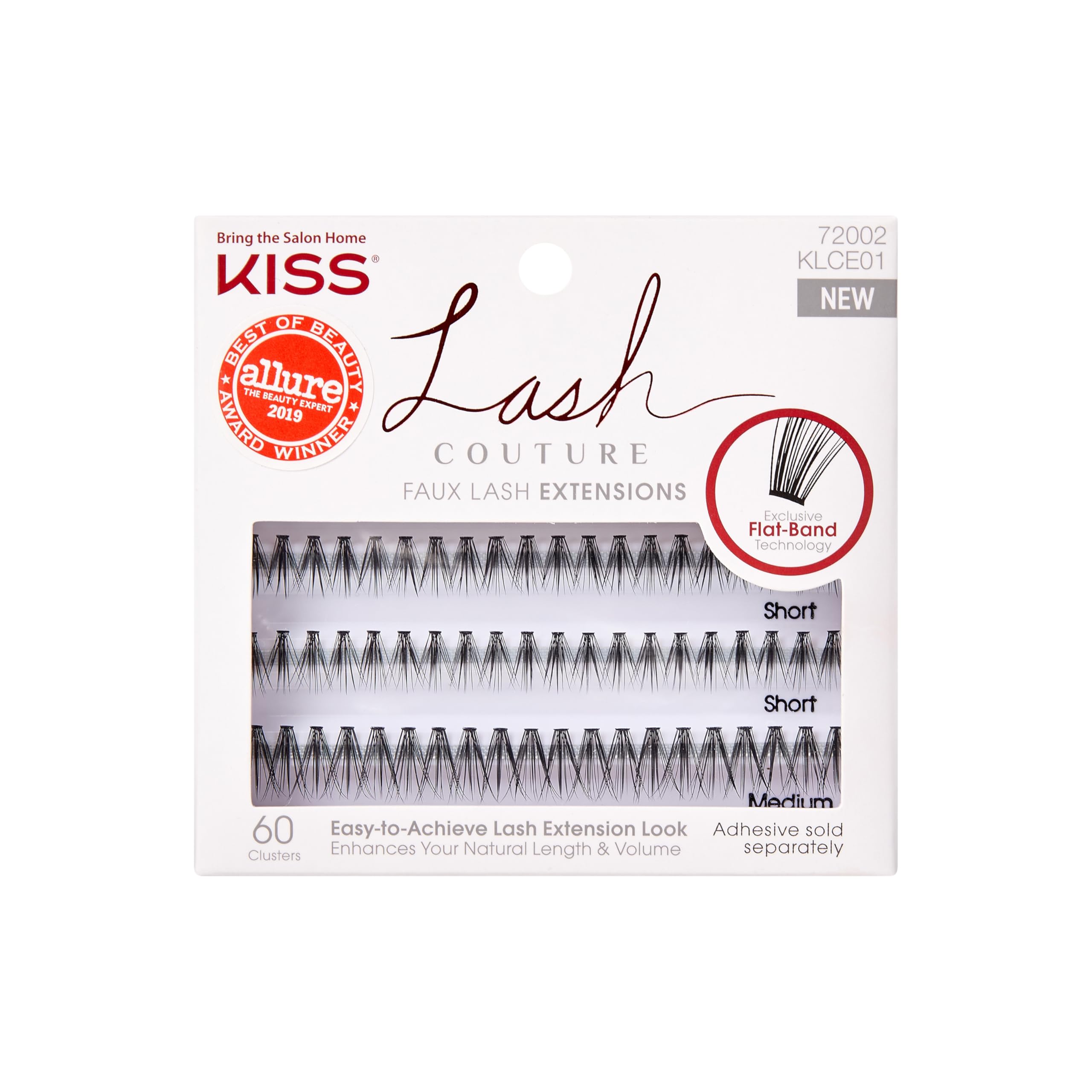KISS Lash Couture Faux Mink Lash Extensions, Style 'Venus', Exclusive Flat-Band Technology, Short & Medium Length, 60 Individual Lash Clusters, Glue On Lashes