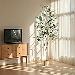 Olive Tree, 6FT Tall Faux Olive Tree with Moss and Planter, Olive Trees Artificial Indoor with Realistic Wood Trunk and Lifelike Fruits, Olive Fake Tree for Home Office Living Room Decor