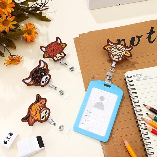 Miniatura 7 de Colarr 4 carretes retráctiles para insignias de enfermera, carretes de insignia de vaca de las tierras altas, lindo carrete de identificación de