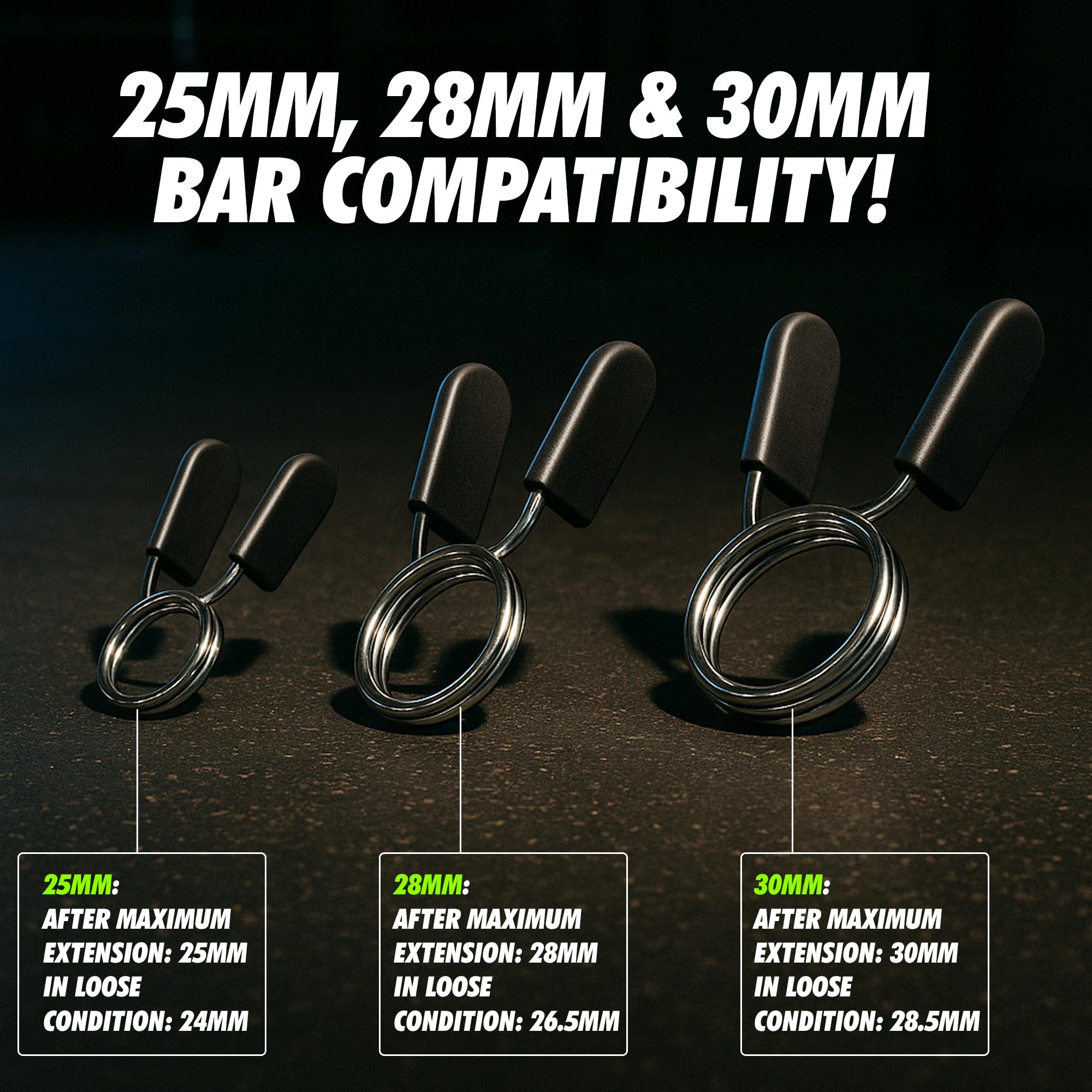 Zaciski sprężynowe 25mm/28mm/30mm, 2 szt. zaciski na gryf do standardowych sztang i hantli