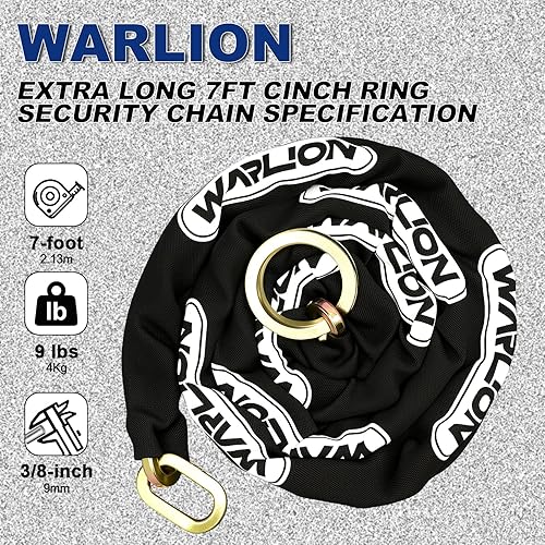 Miniatura 2 de WARLION Cadena de seguridad resistente, 7 pies x 38 pulgadas de grosor, 9 libras, cadena de motocicleta antirrobo y a prueba de cortes con anillo de