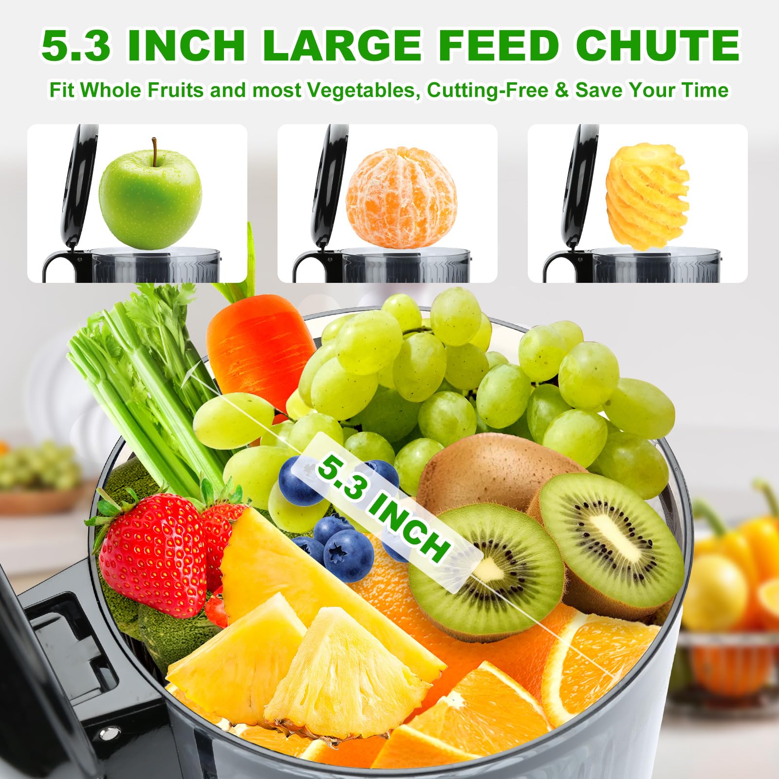 Exreizst Slow Juicer MP-802P 130mm Einfüllschacht 1,5L BPA-frei Tritan Leiser Motor