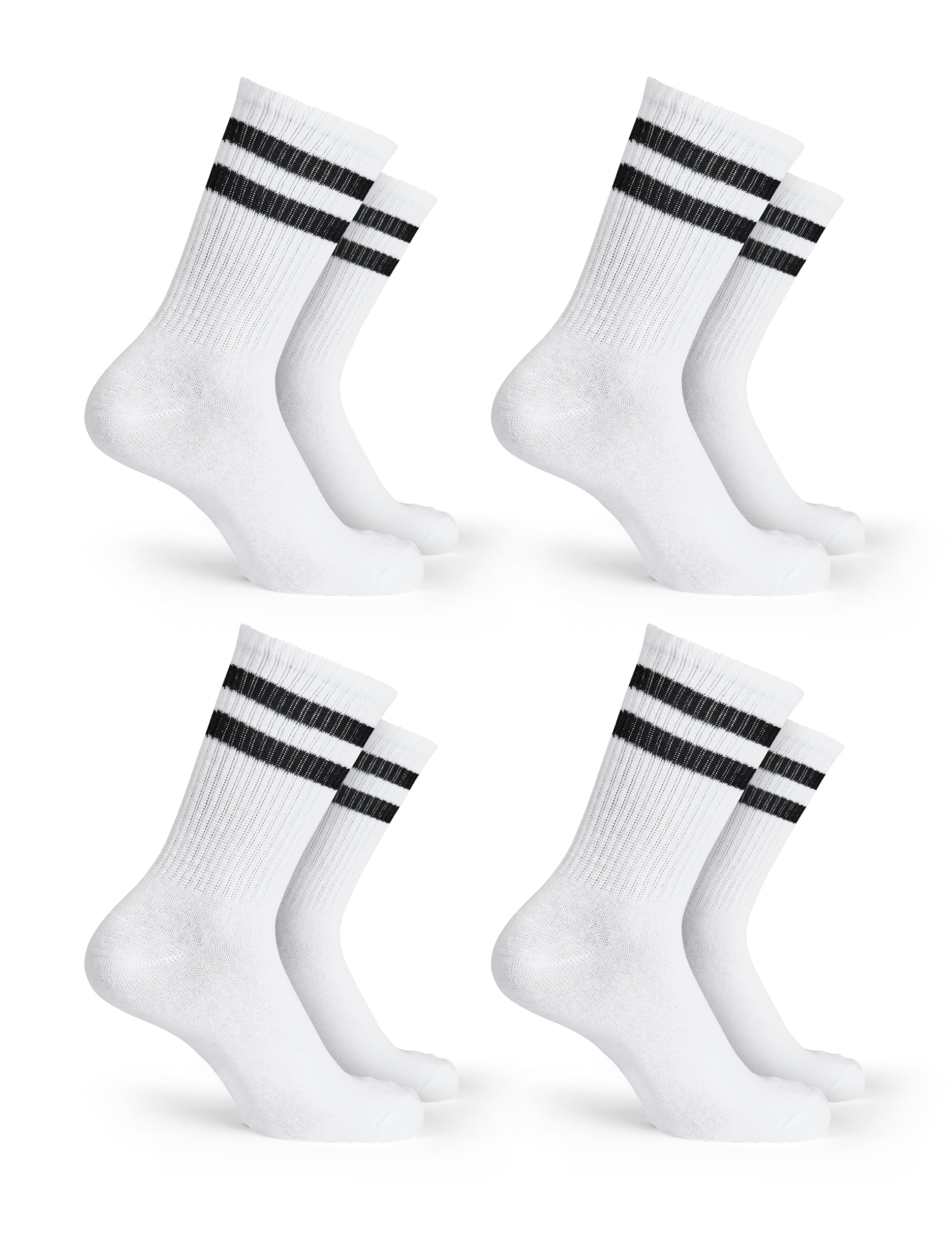 Basic Treasure 4 Paar Sportsocken Kinder, Kindersocken Baumwolle, Kinder Socken Jungen und Mädchen, Tennissocken (DE/NL/SE/PL, Numerisch, 35, 38, Regular, Weiß/Schwarz gestreift)