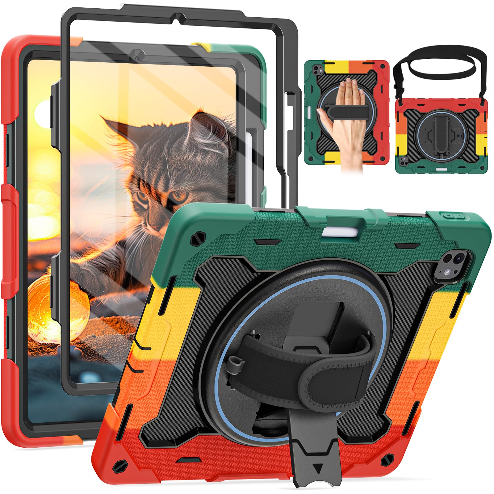 for iPad Pro 13 Inch Case 2024 M4 7th Generation with HD Screen Protector, Shoulder Strap, 360 Stand, Hand Strap,Pen Holder |15ft Drop Protection|