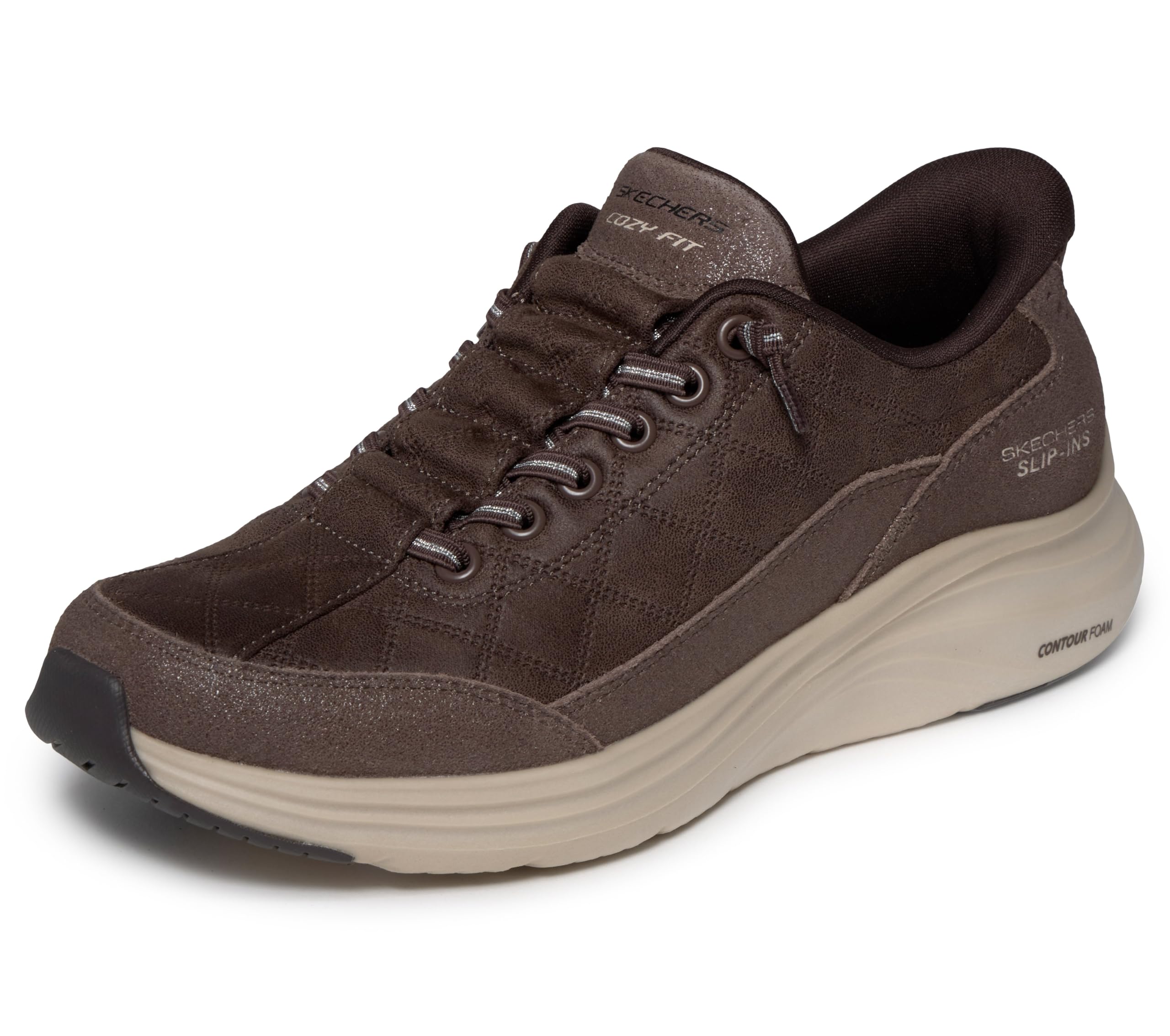 Skechers Women's Chocolate Slip-Ins: Contour Foam - Cosy Fit Natural Ease Sneaker In Size 5.5 | Textile/Leather