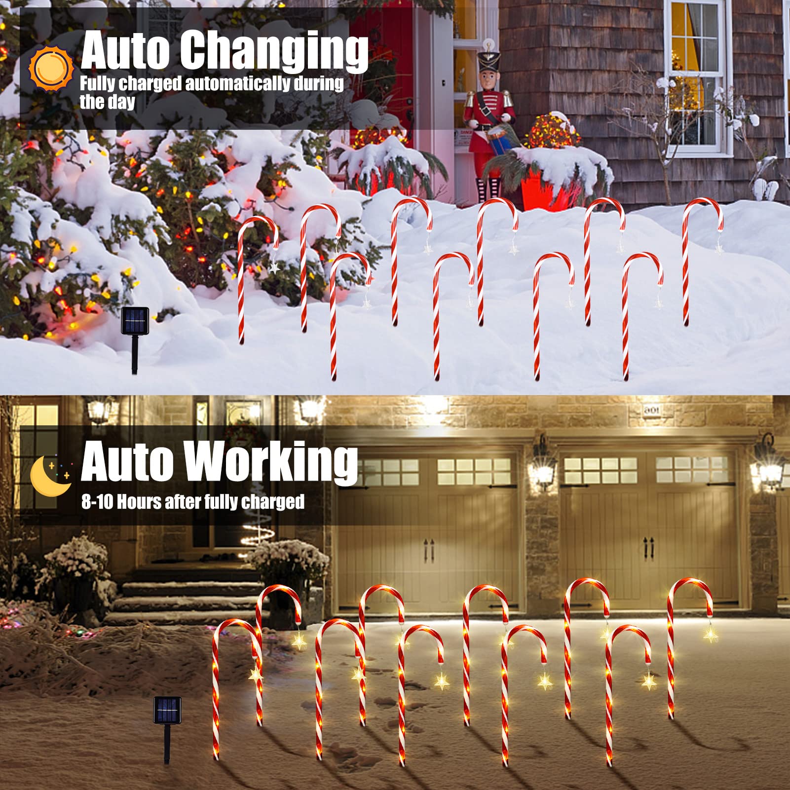 10 Pack Christmas Candy Cane Lights, 21 Inch Solar Christmas Pathway ...