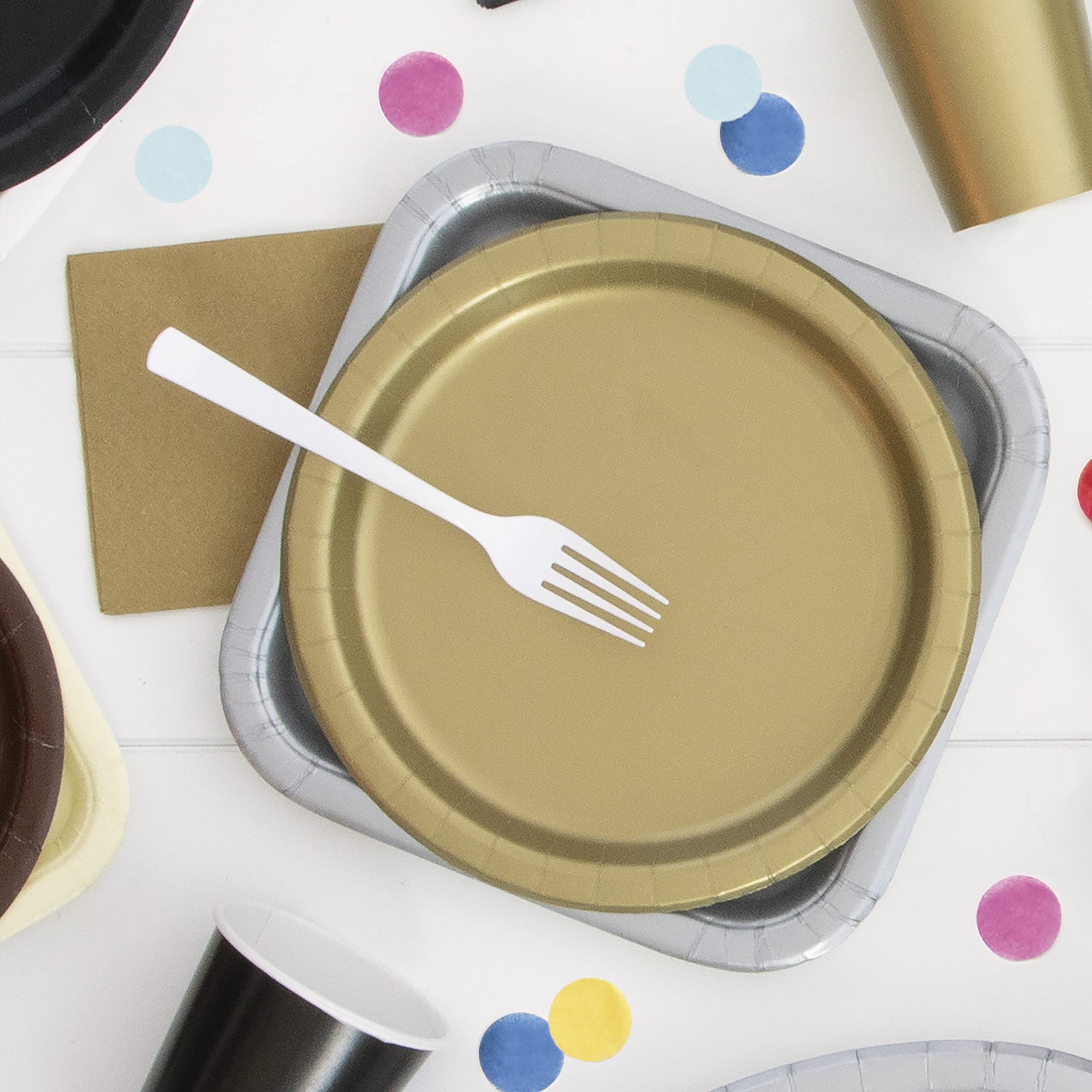 Unique 33252EU - Eco-Friendly Paper Plates - 23 cm - Gold Colour - 16 Count (Pack of 1), Pack of 8 - Image 2