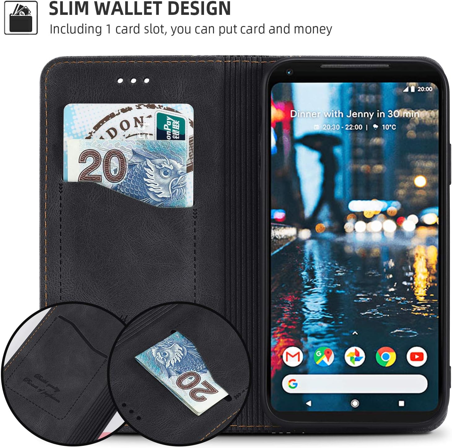 AKABEILA for Google Pixel 2 XL Case Luxury PU Leather Flip Case for Google Pixel 2 XL Flip Folio Wallet Phone Cover with Card Holder Magnetic Closure Kickstand Shockproof Shell 6.0" Black