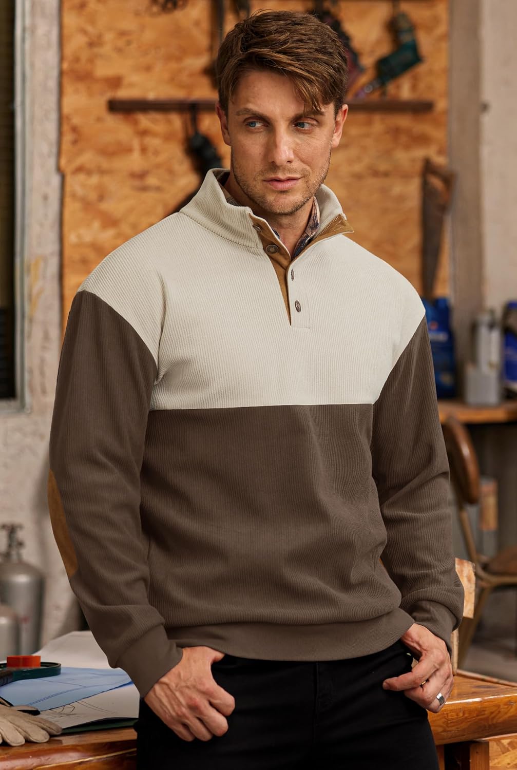 Mens Corduroy Fleece-Lined Sweatshirts Winter Heavyweight Casual Fashion Button Pullover (S-3XL) - Image 3