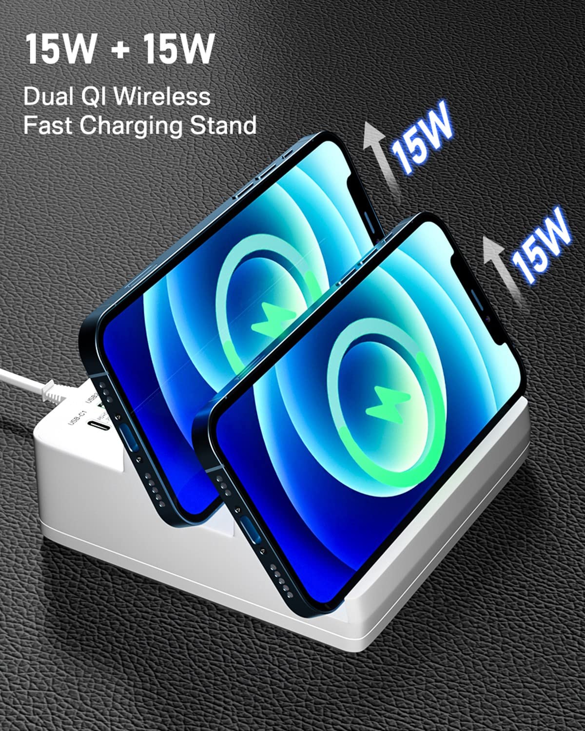80W 6-Anschlüssen USB-Ladegerät, USB Ladestation mit PD-Schnellladegerät mit QC 3.0 USB-Anschluss, Dual Kabelloses Ladegerät, LCD-Display, USB-C-Lade-Desktop-Hub für iPhone iPad Samsung