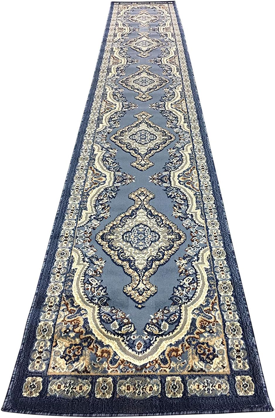 emirates Traditional Long Runner Oriental Rug Blue Design 520 (31 Inch X 9 Feet 10 Inch)
