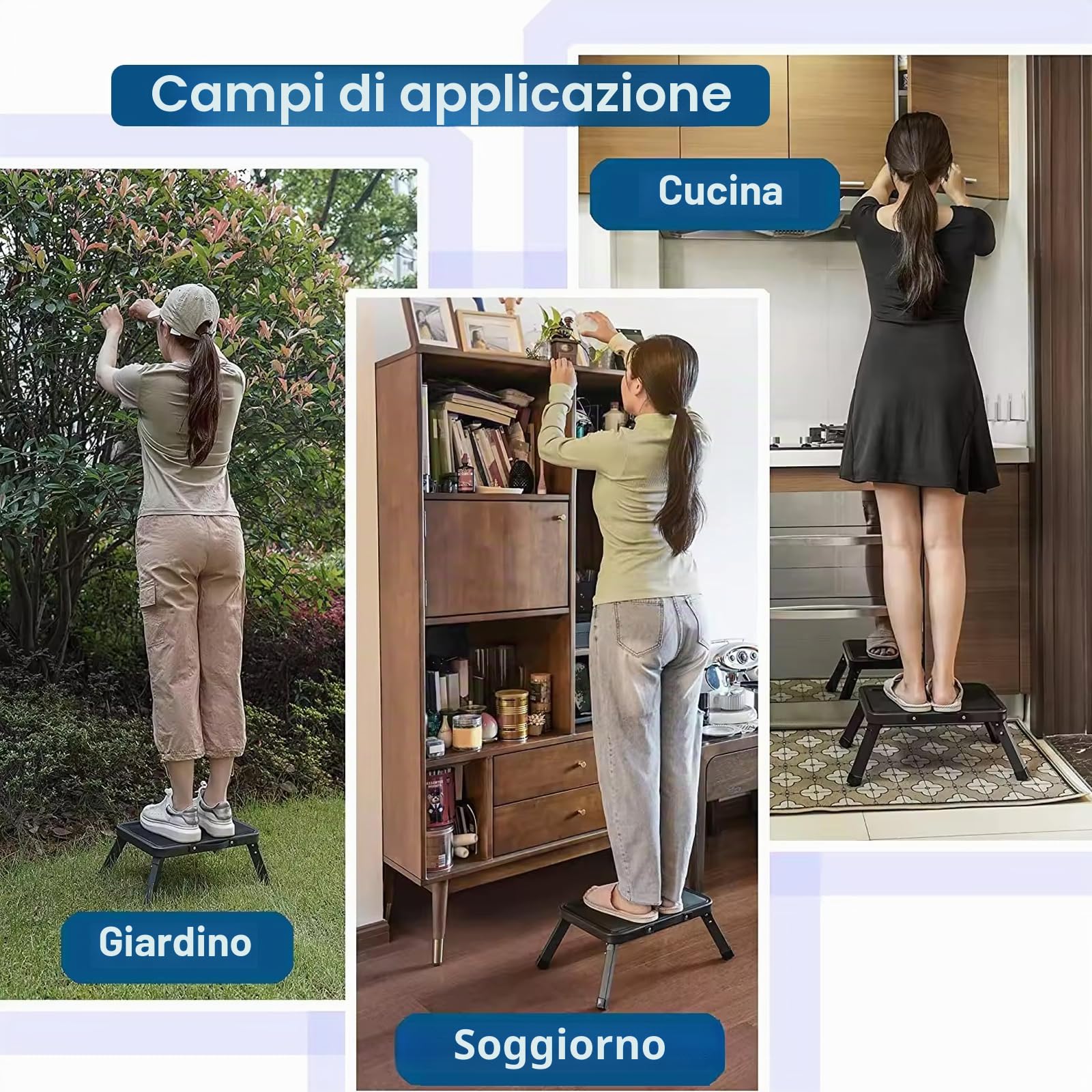Sgabello pieghevole in acciaio, da campeggio, con tappetino antiscivolo, piccolo e compatto per i lavori di casa, la cucina, il bagno, il campeggio e molto altro, portata fino a 130 kg.