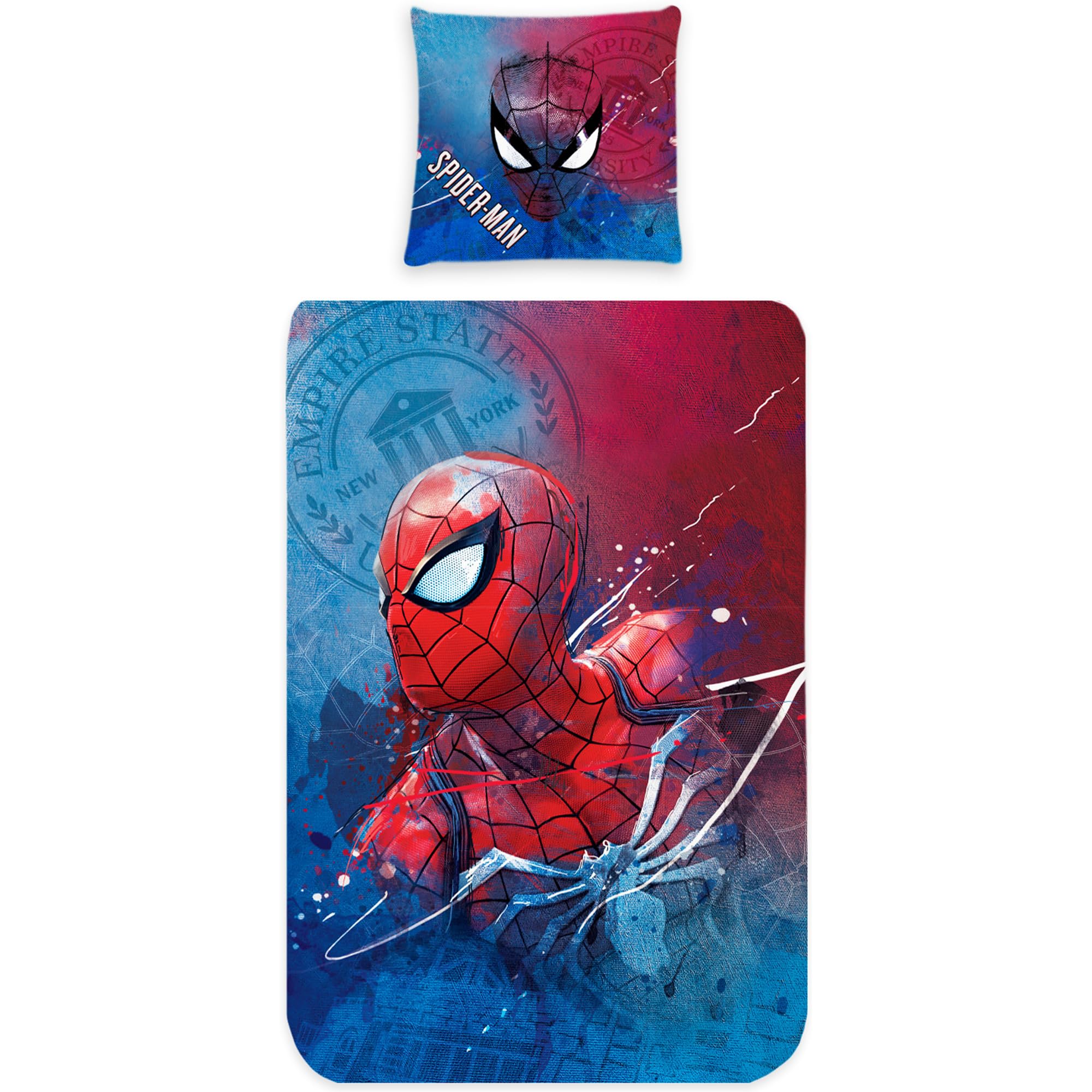 BERONAGE Spider Man Kinder-Bettwäsche New York 135 x 200 cm + 80 x 80 cm 100% Baumwolle in Renforcé-Linon-Qualität Spiderman Marvel Avengers Endgame Bettzeug Bettbezug deutsche Größe Reißverschluss