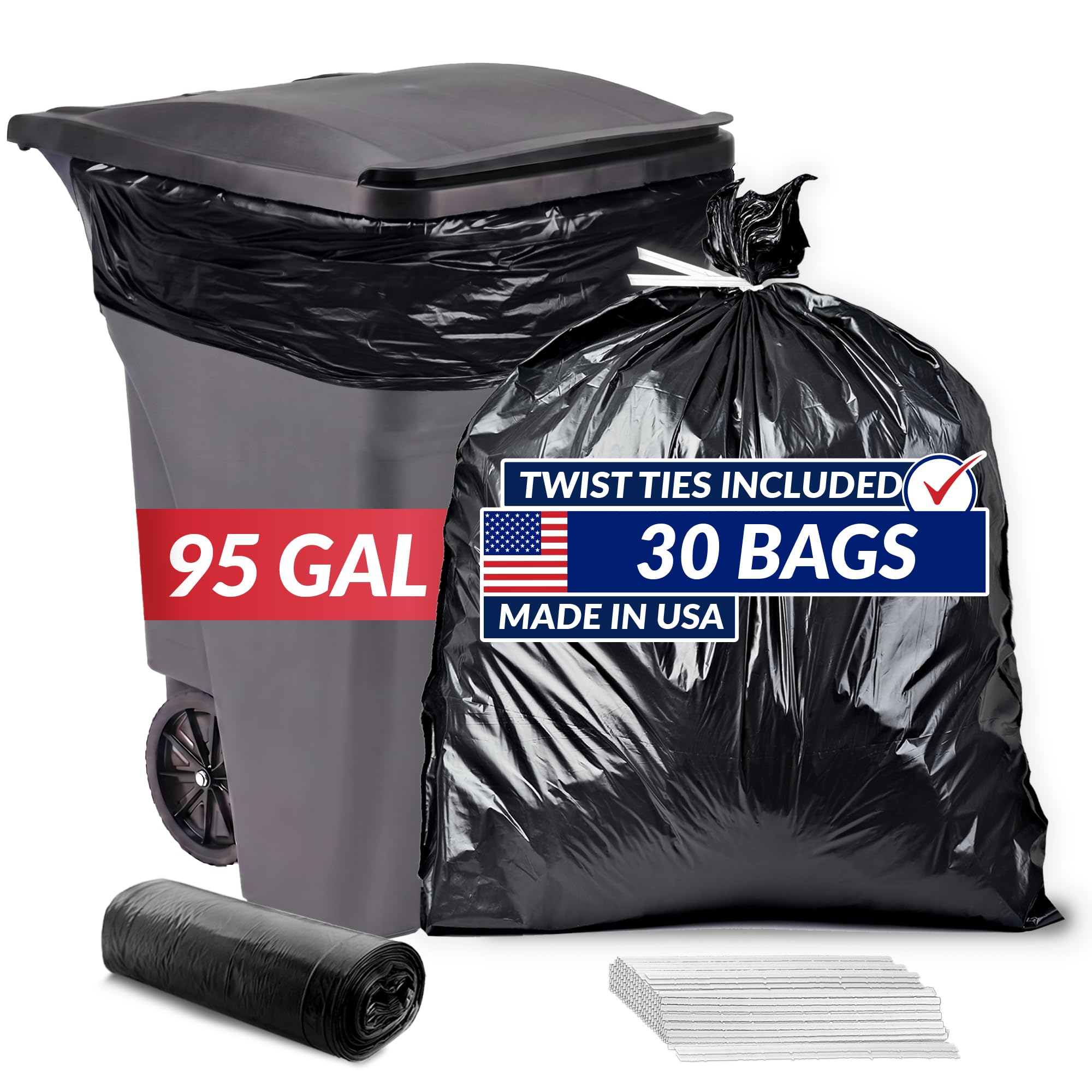 Reli. 95 Trash Bags Heavy Duty | 30 Trash Bags | Super Sizeable for Serious Garbage Cleanup (Black)