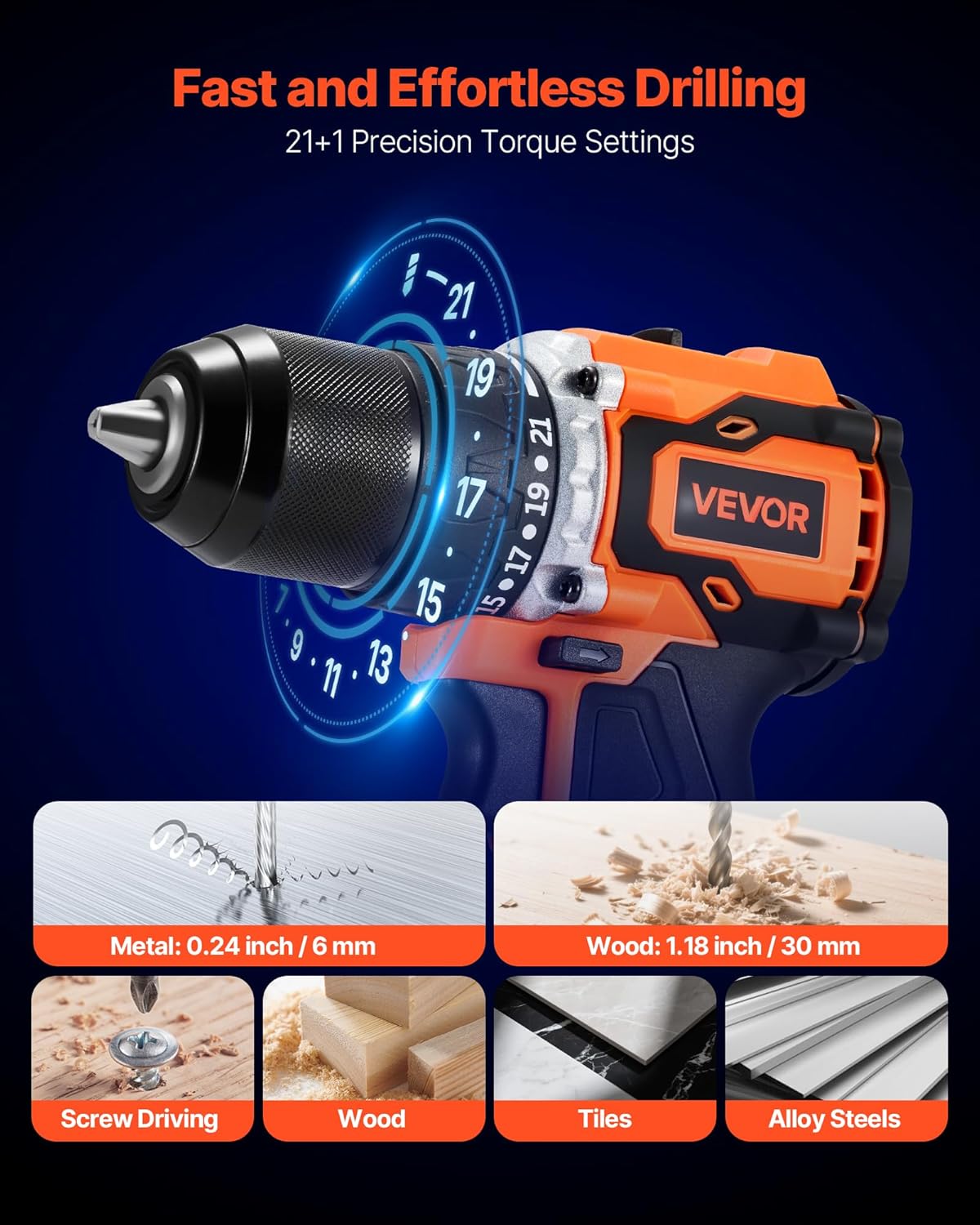 VEVOR Drill 21+1 Precision Torque Settings