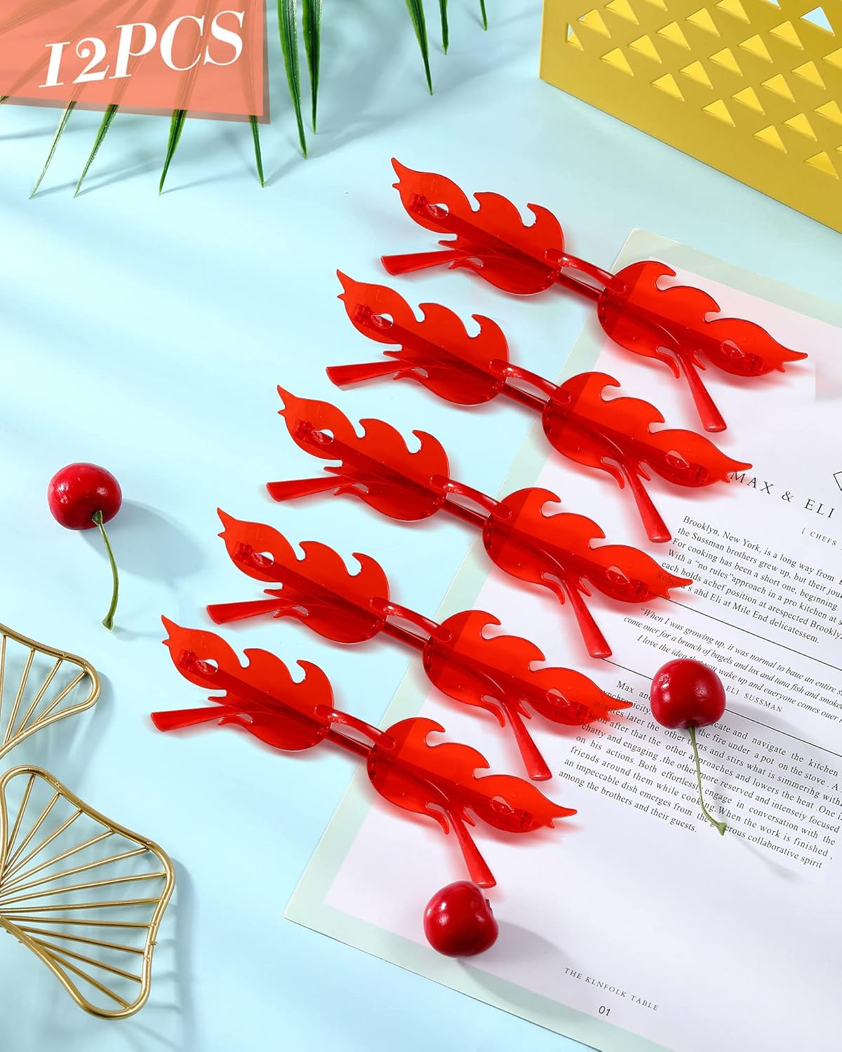 Dunzy 12 Pairs Fire Shaped Sunglasses Rimless Flame Glasses Wave Fire Y2K Glasses Frameless Eyewear(Light Red) - Image 4